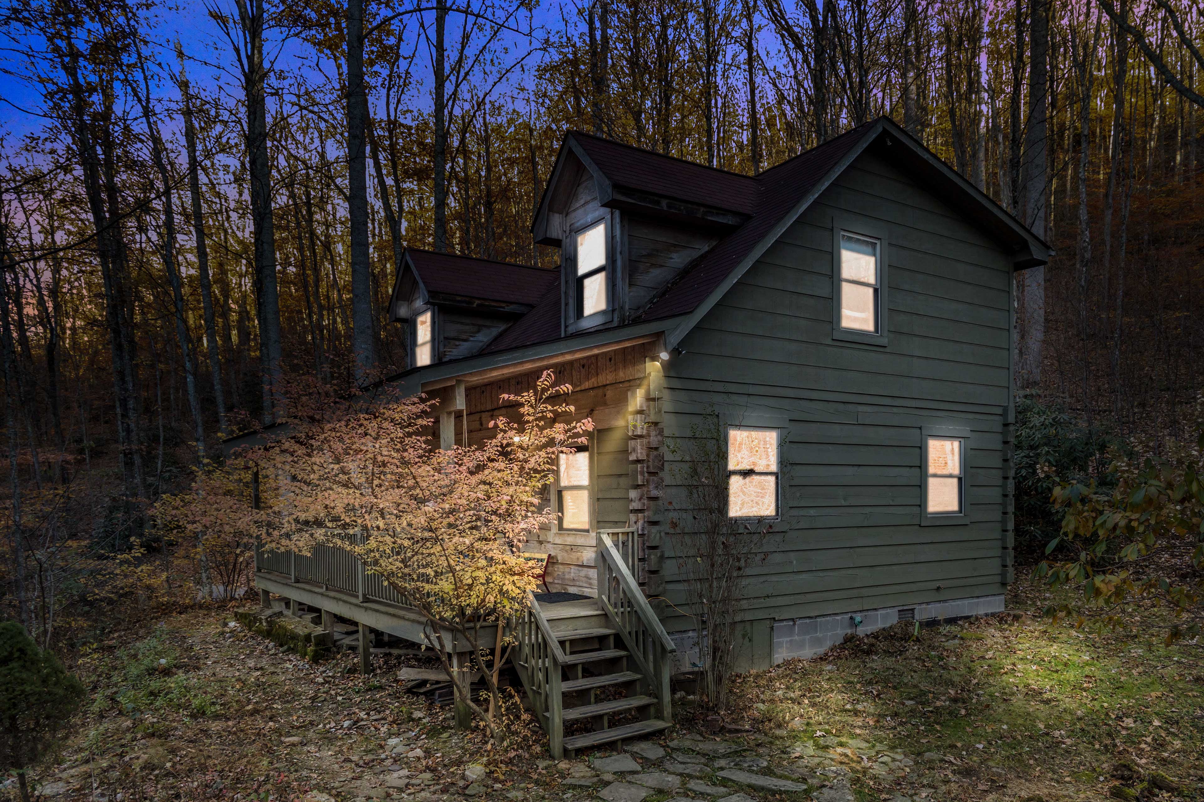 Cabin Exterior at Dusk