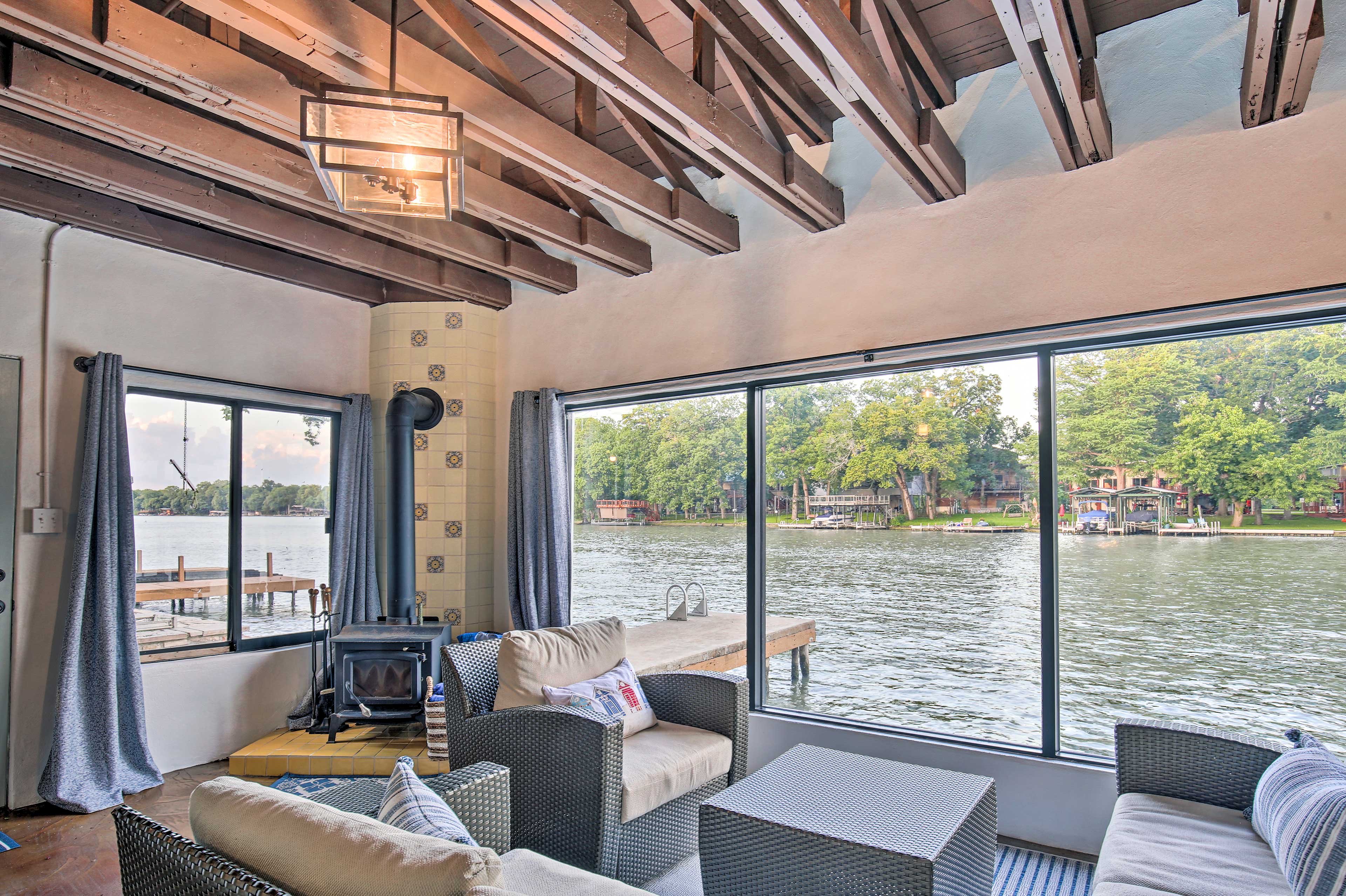 Boathouse Living Area | Wood-Burning Stove | River Views