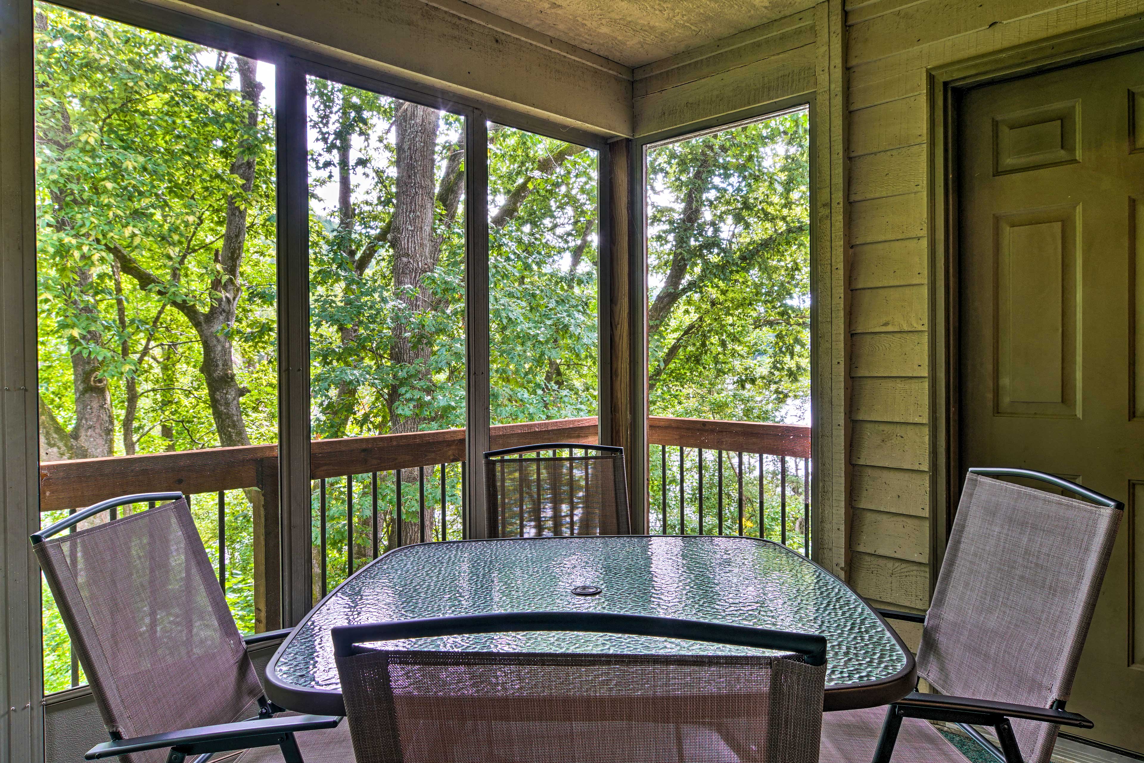 Screened-In Balcony | Lake Taneycomo Views