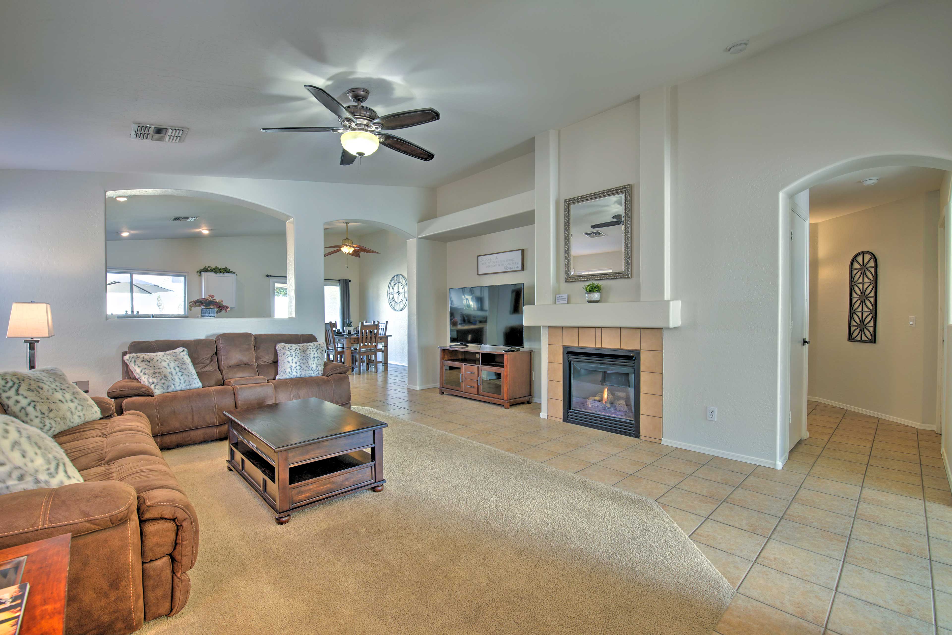 Living Room | Gas Fireplace | Central A/C & Heating