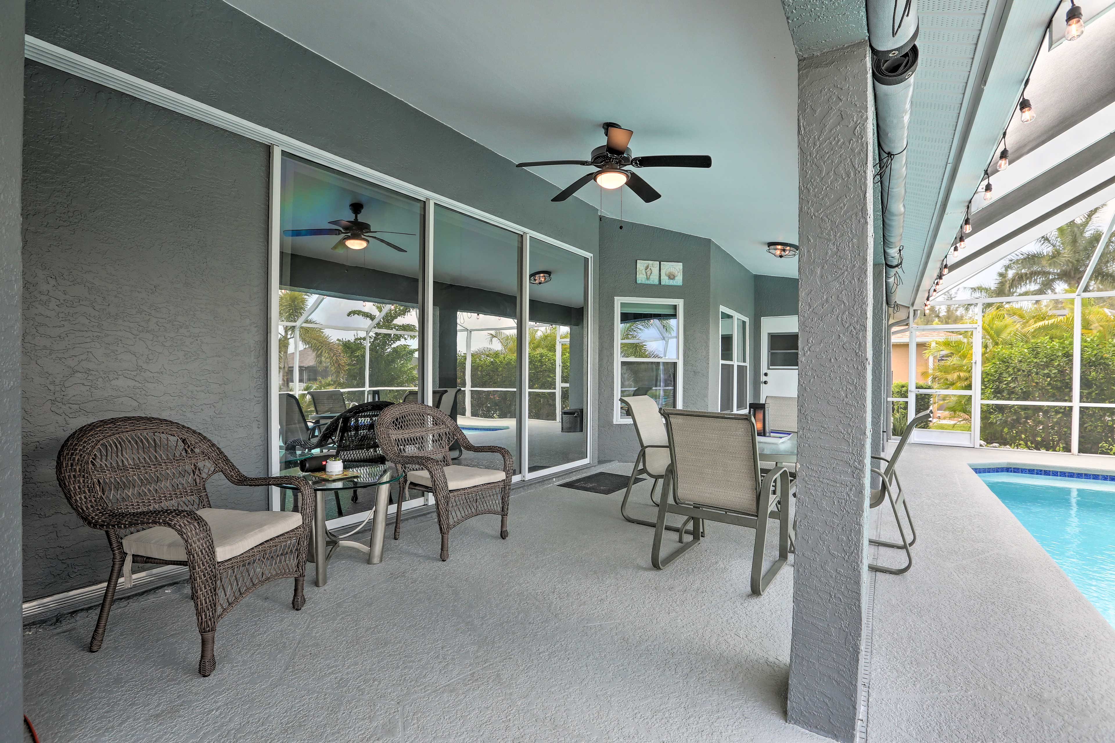 Screened-In Lanai | Dining Area | Private Pool | Gas Grill