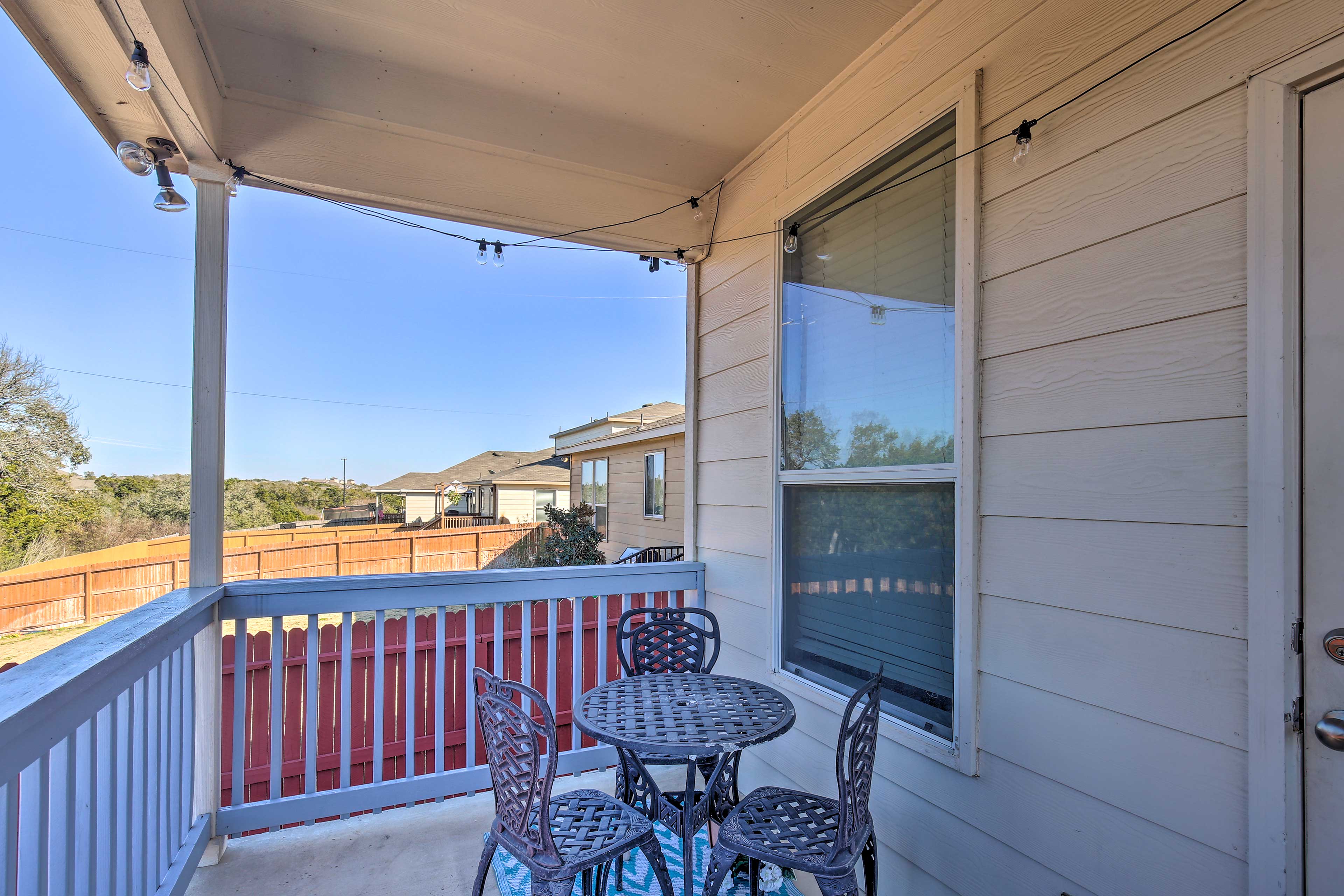 Covered Back Patio | Seating | Bistro Lights