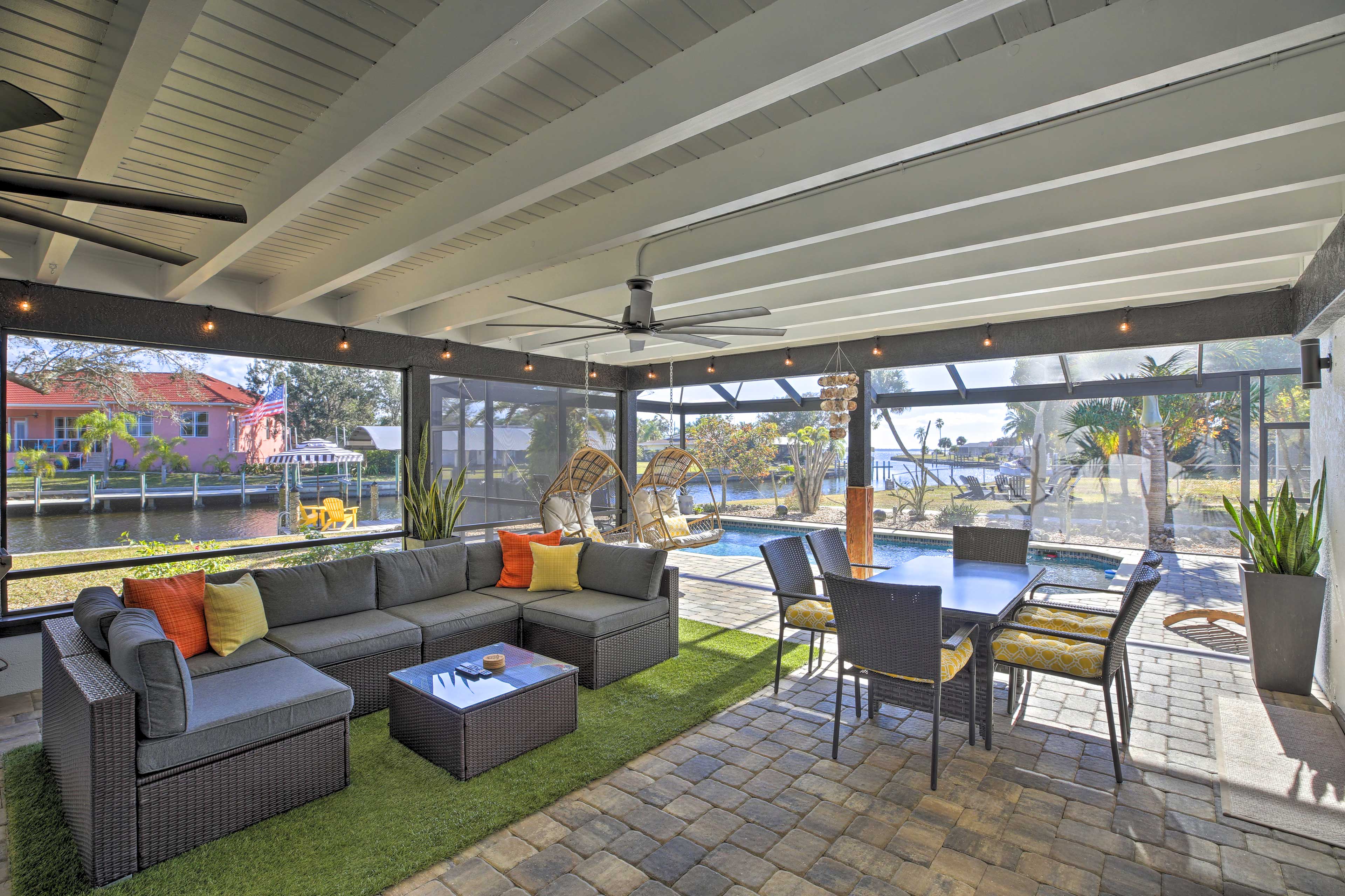 Covered Lanai | Pool Toys | Swing Chairs | Canal & Harbor Views