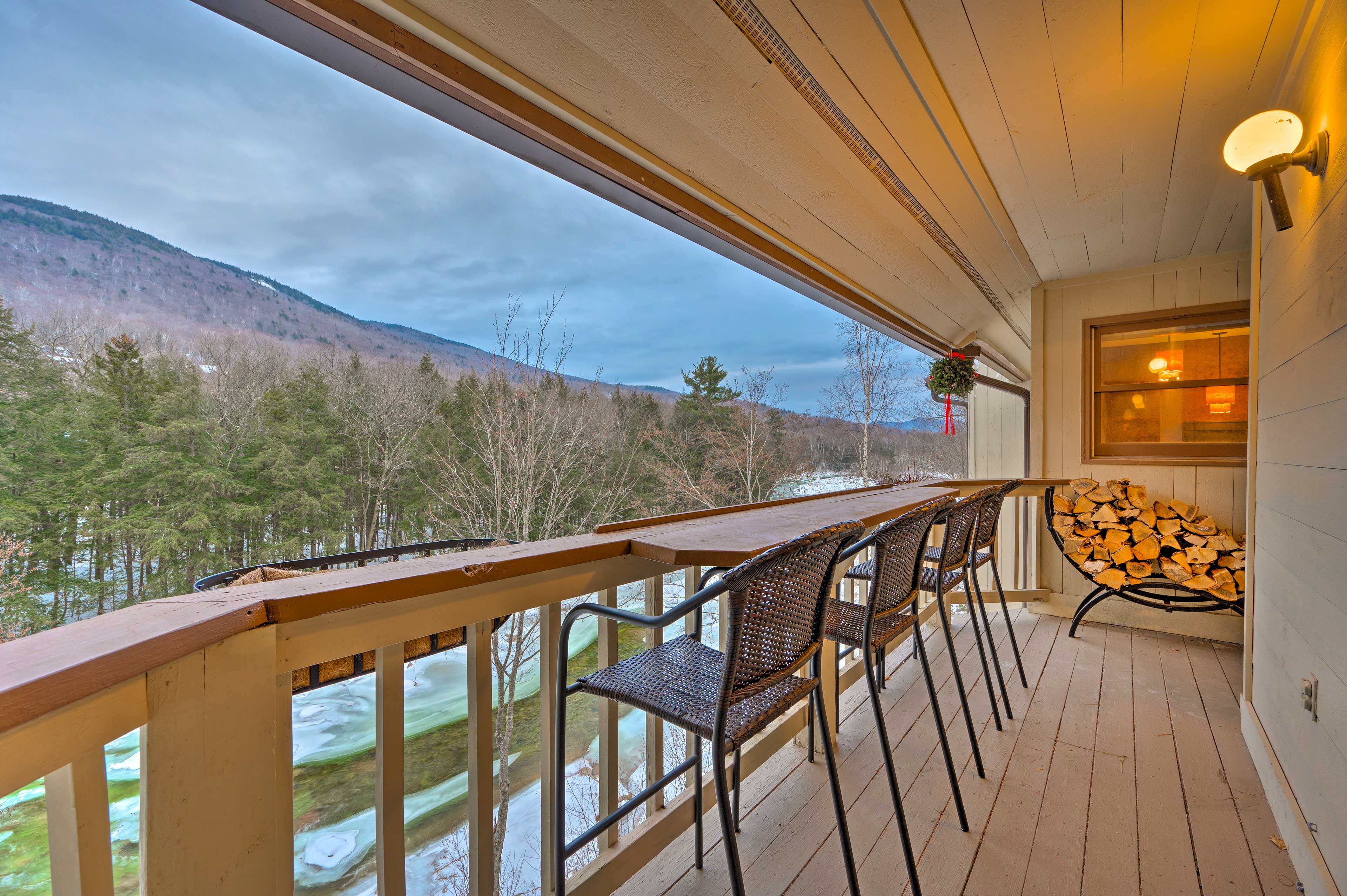 Balcony | Mountain & River Views | Firewood