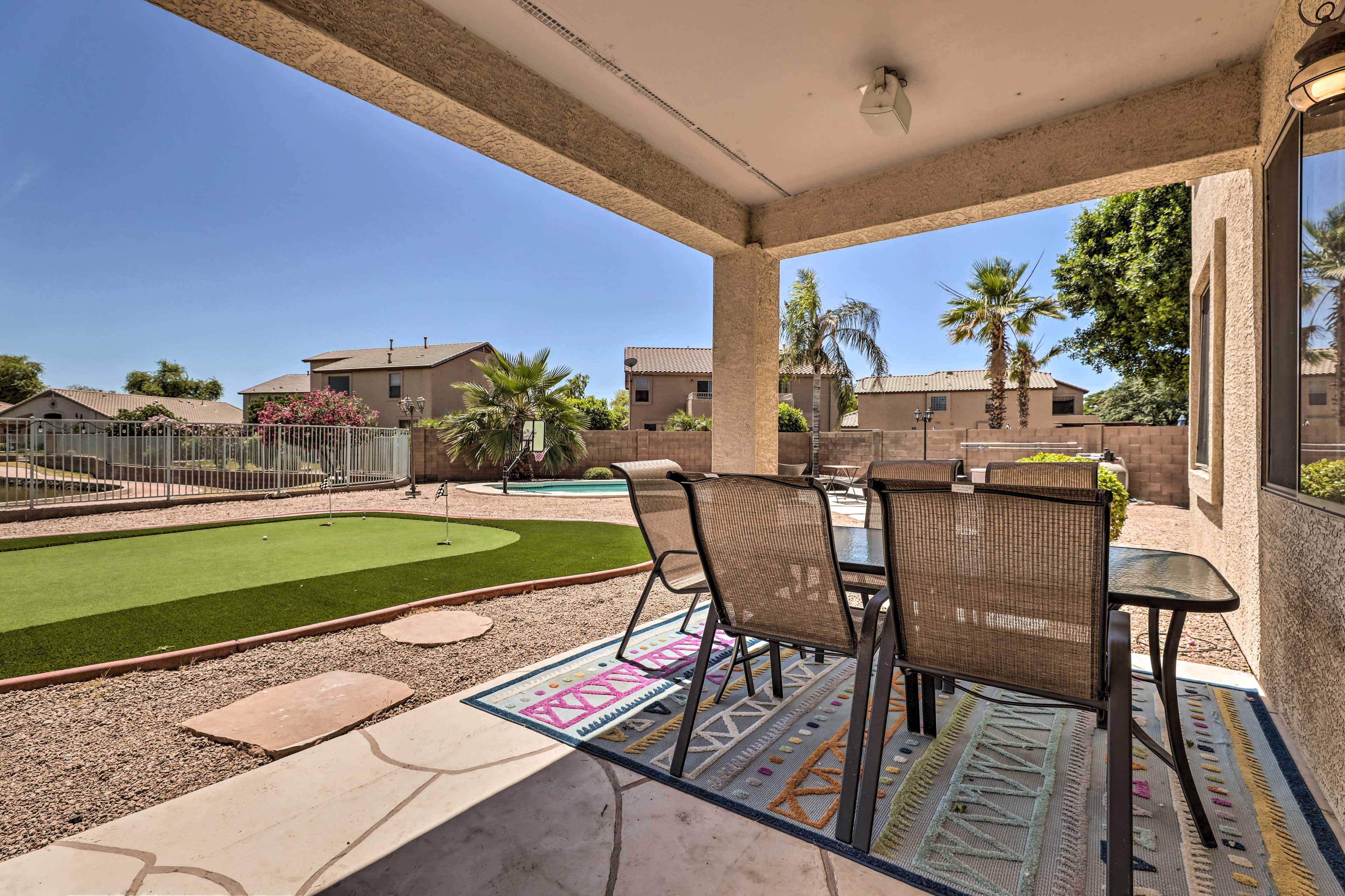 Covered Patio | Putting Green | Water View