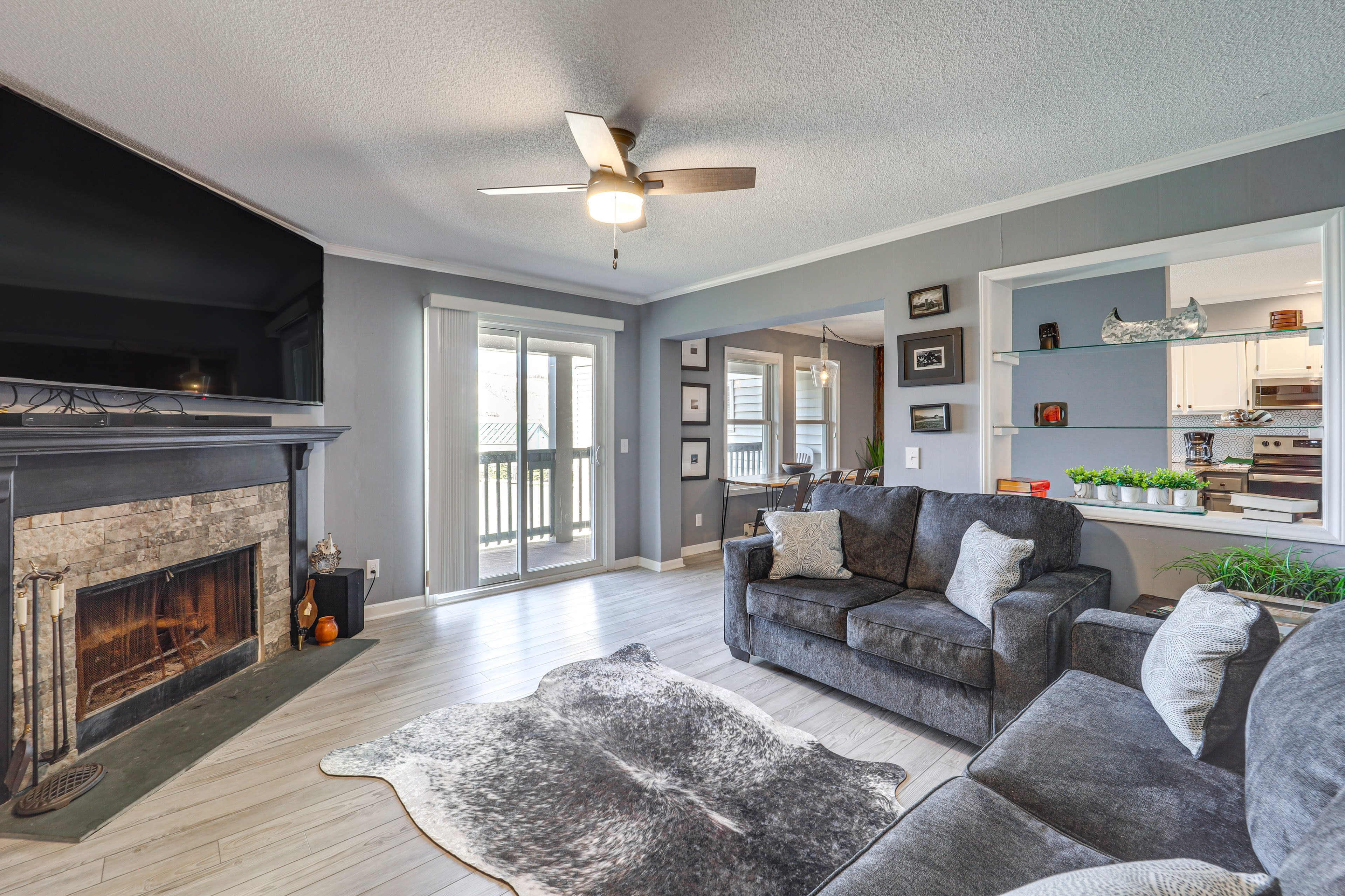 Living Room | 2nd-Floor Unit | Smart TV w/ Cable | Wood-Burning Fireplace