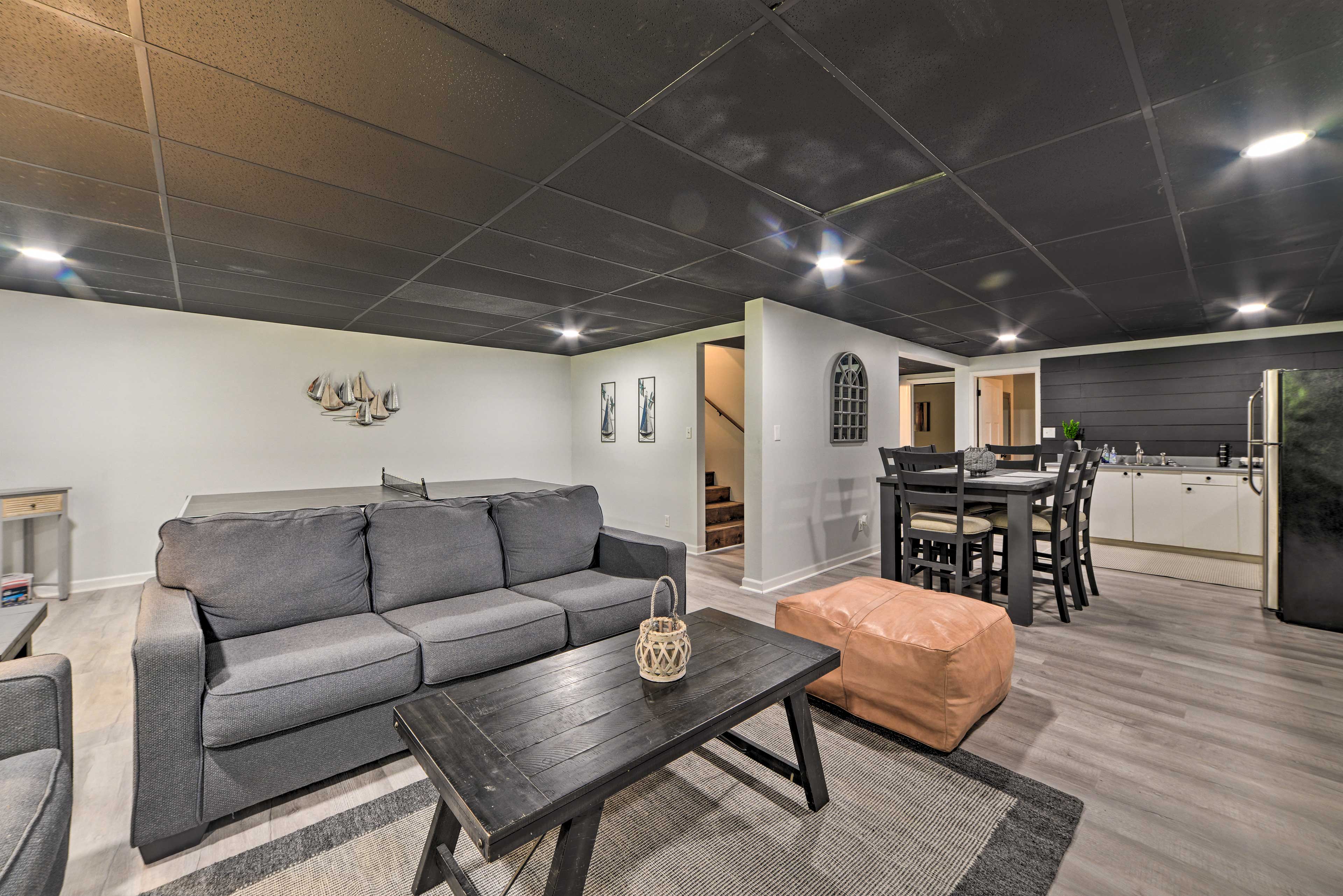 Media Room | Basement | Full Sleeper Sofa | Ping Pong Table