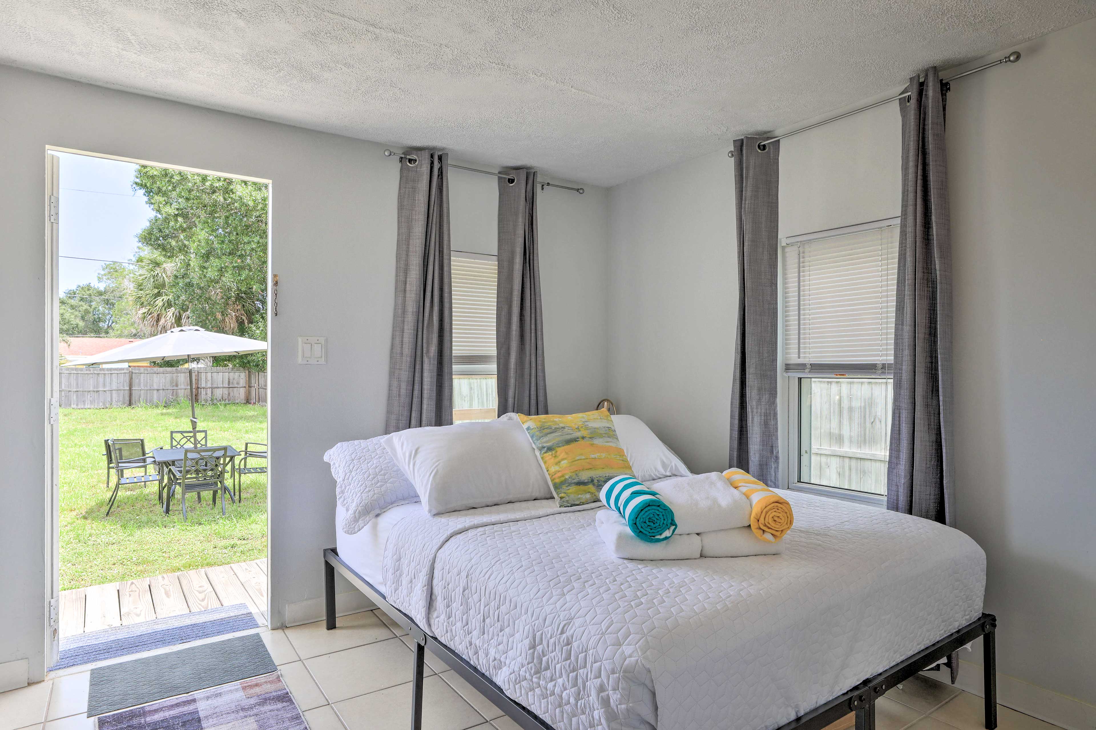 Bedroom 2 | Queen Bed | Backyard Access | Pool Towels