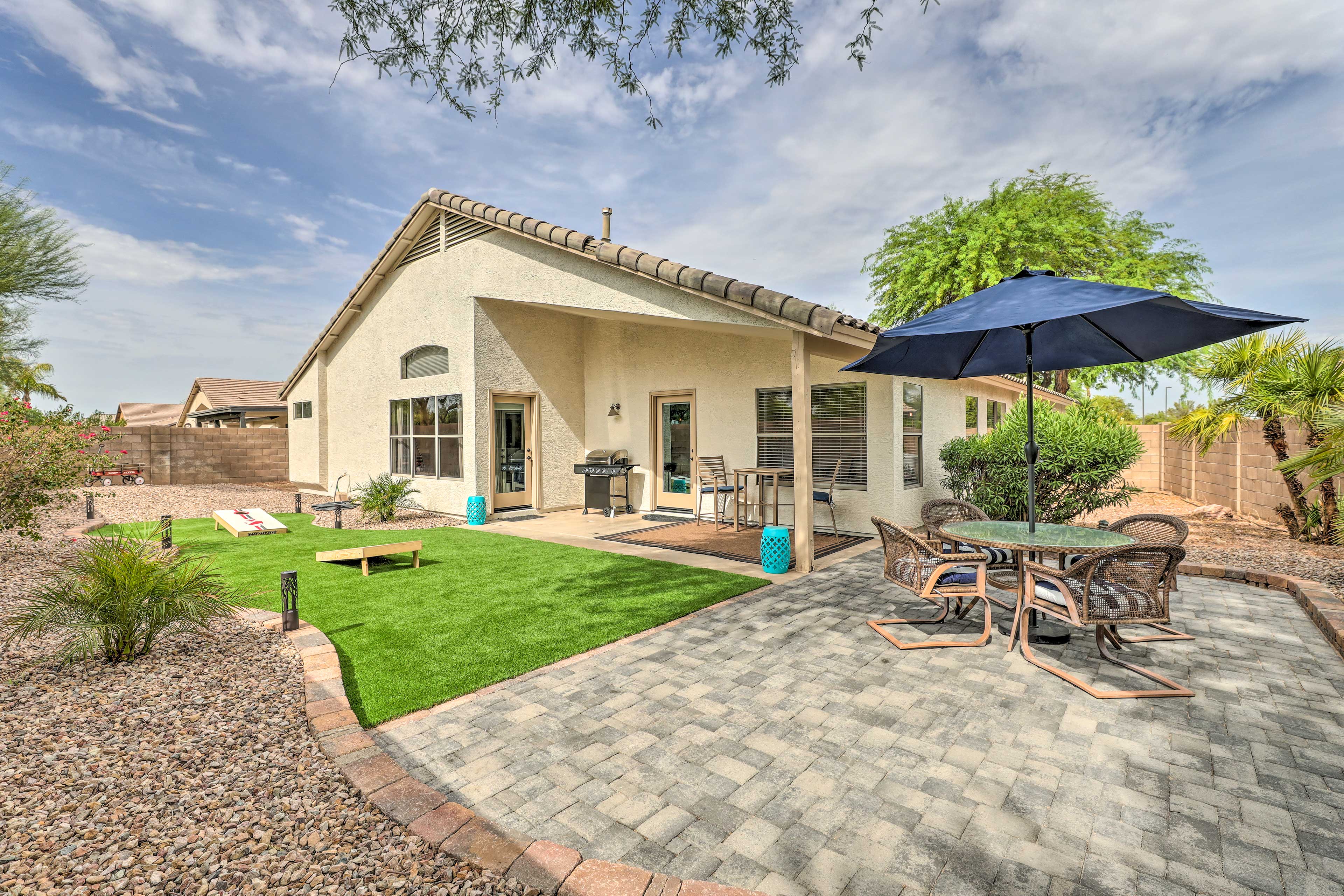 Exterior | Fenced Yard | Cornhole | 1 Ring Doorbell Device (Facing Out)