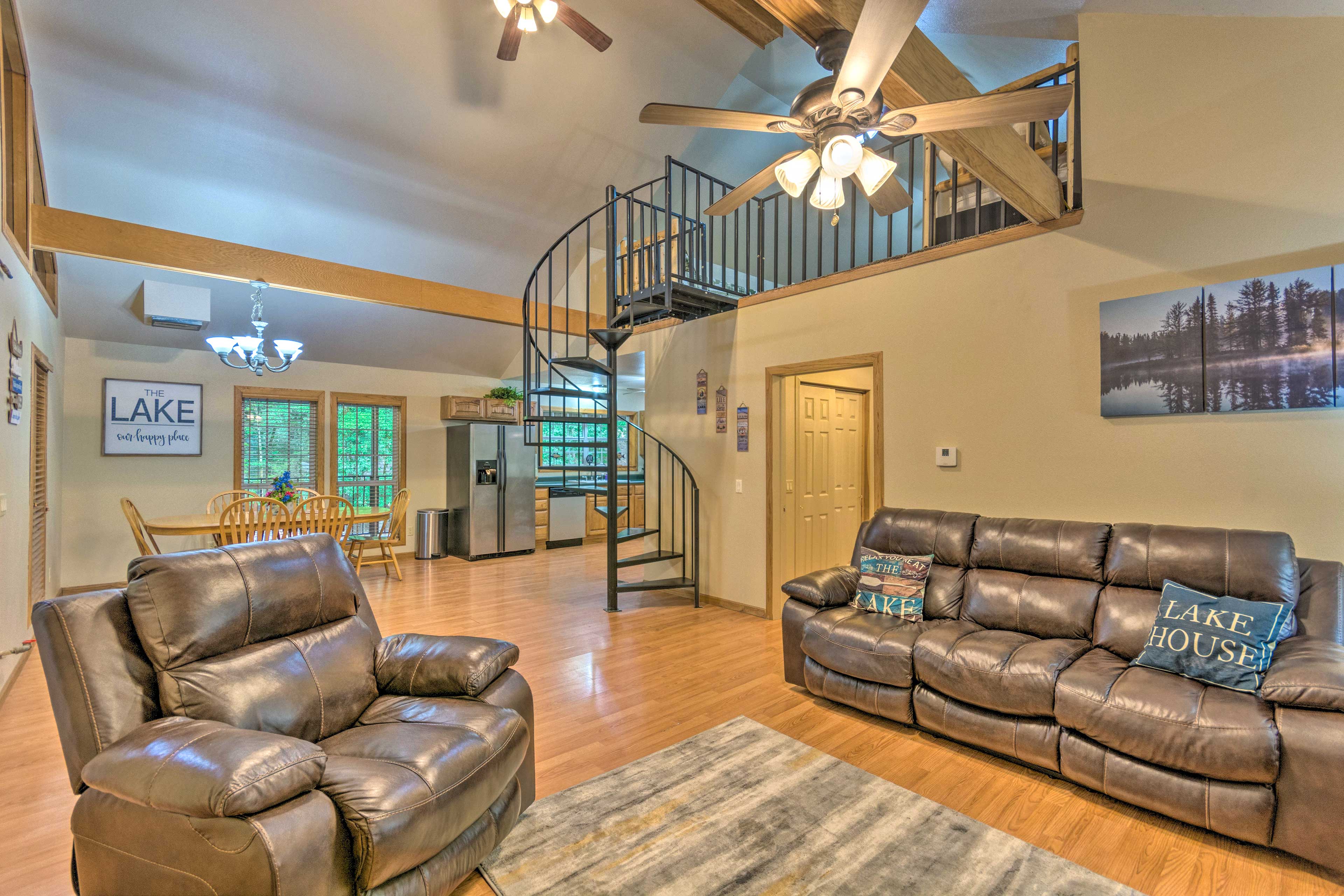 Living Room | Spiral Staircase to Loft | Central A/C + Heating