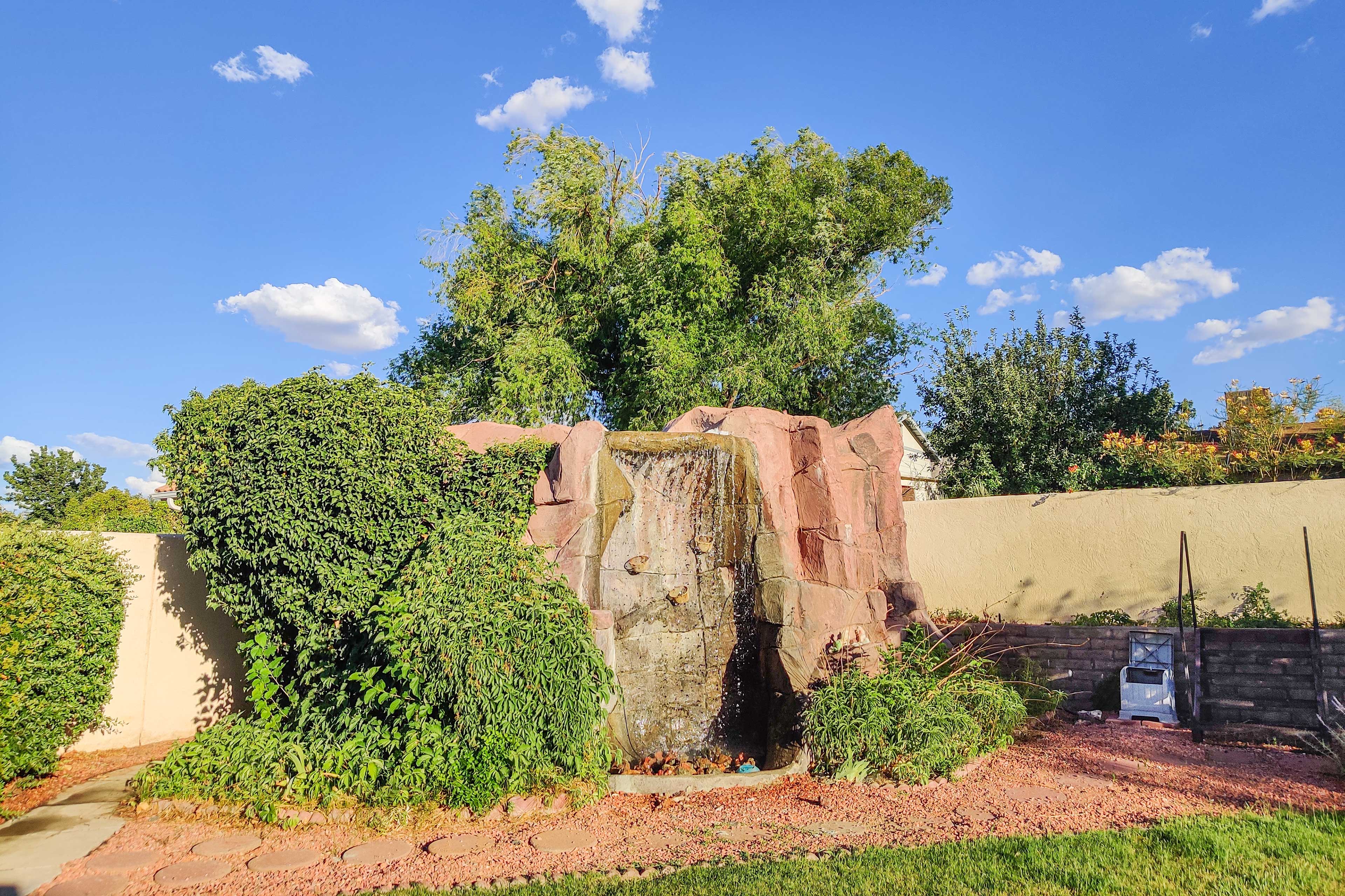 Private Backyard | Pet Friendly w/ Fee | Waterfall Feature