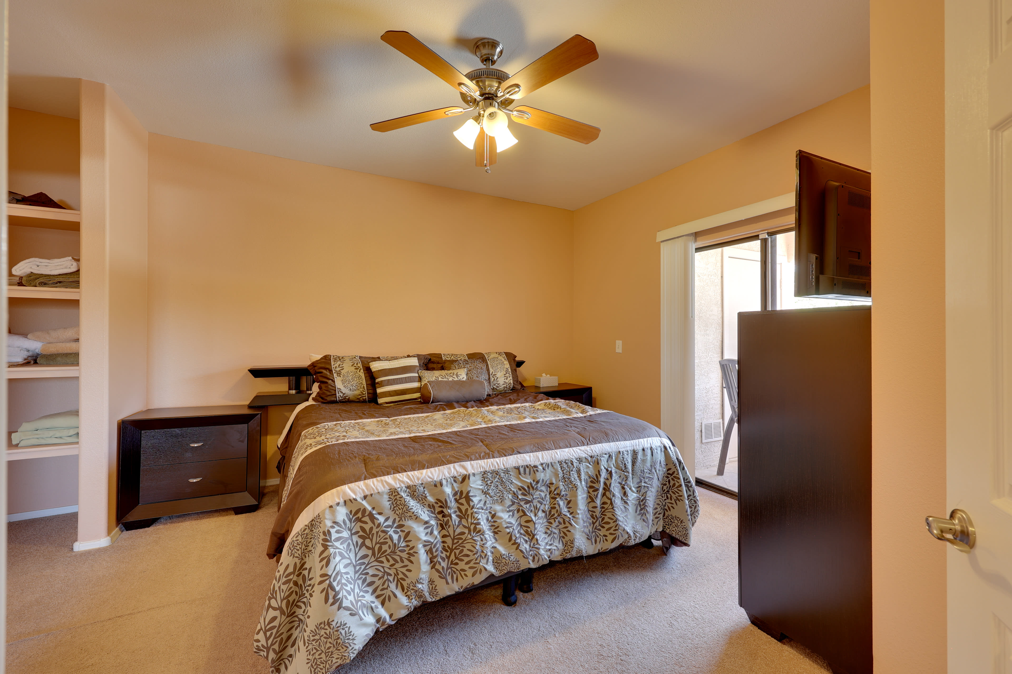 Bedroom 1 | King Bed | Linens & Towels | Balcony Access | Full En-Suite Bathroom