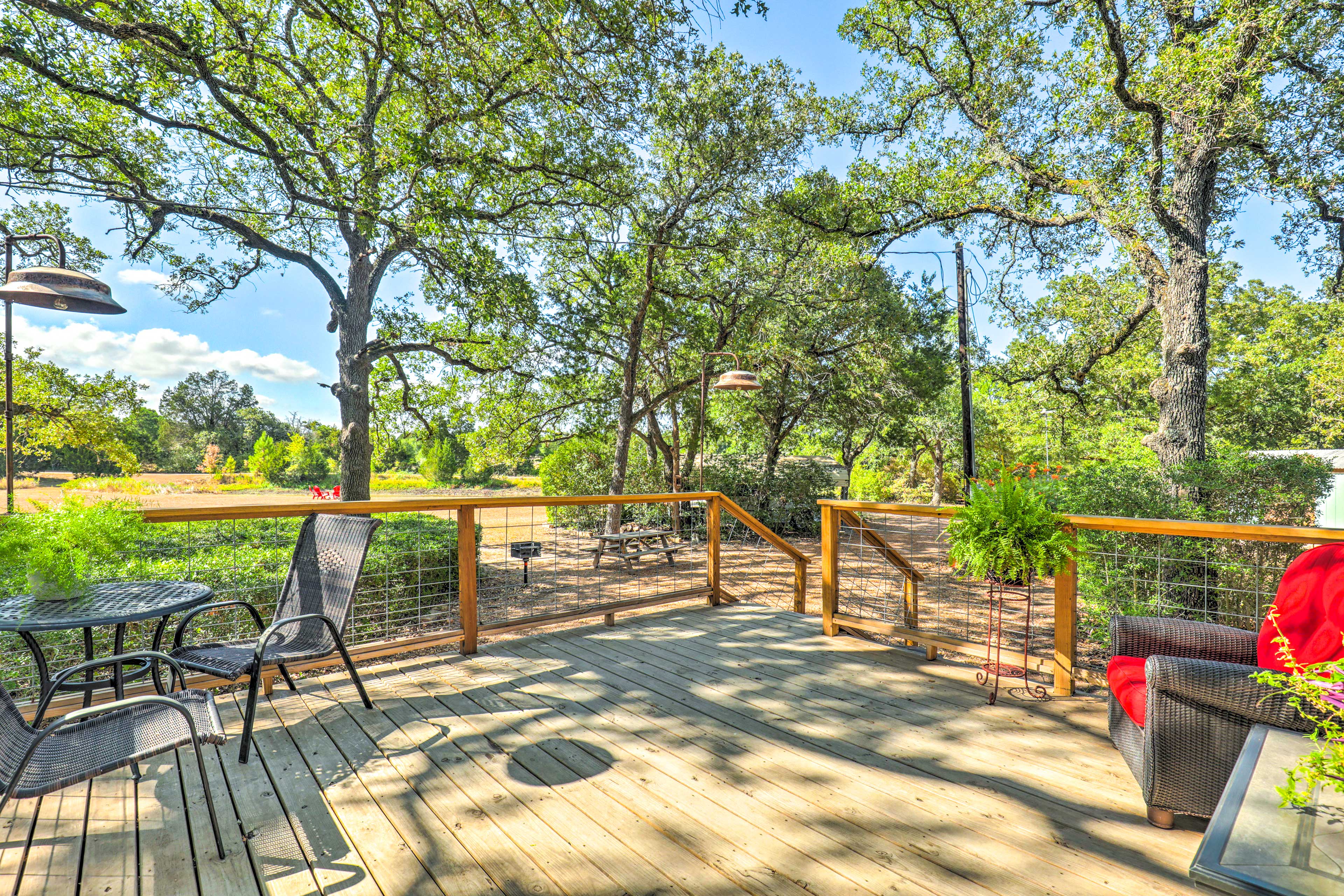 Private Deck | Charcoal Grill (Park Style) | Outdoor Dining Areas