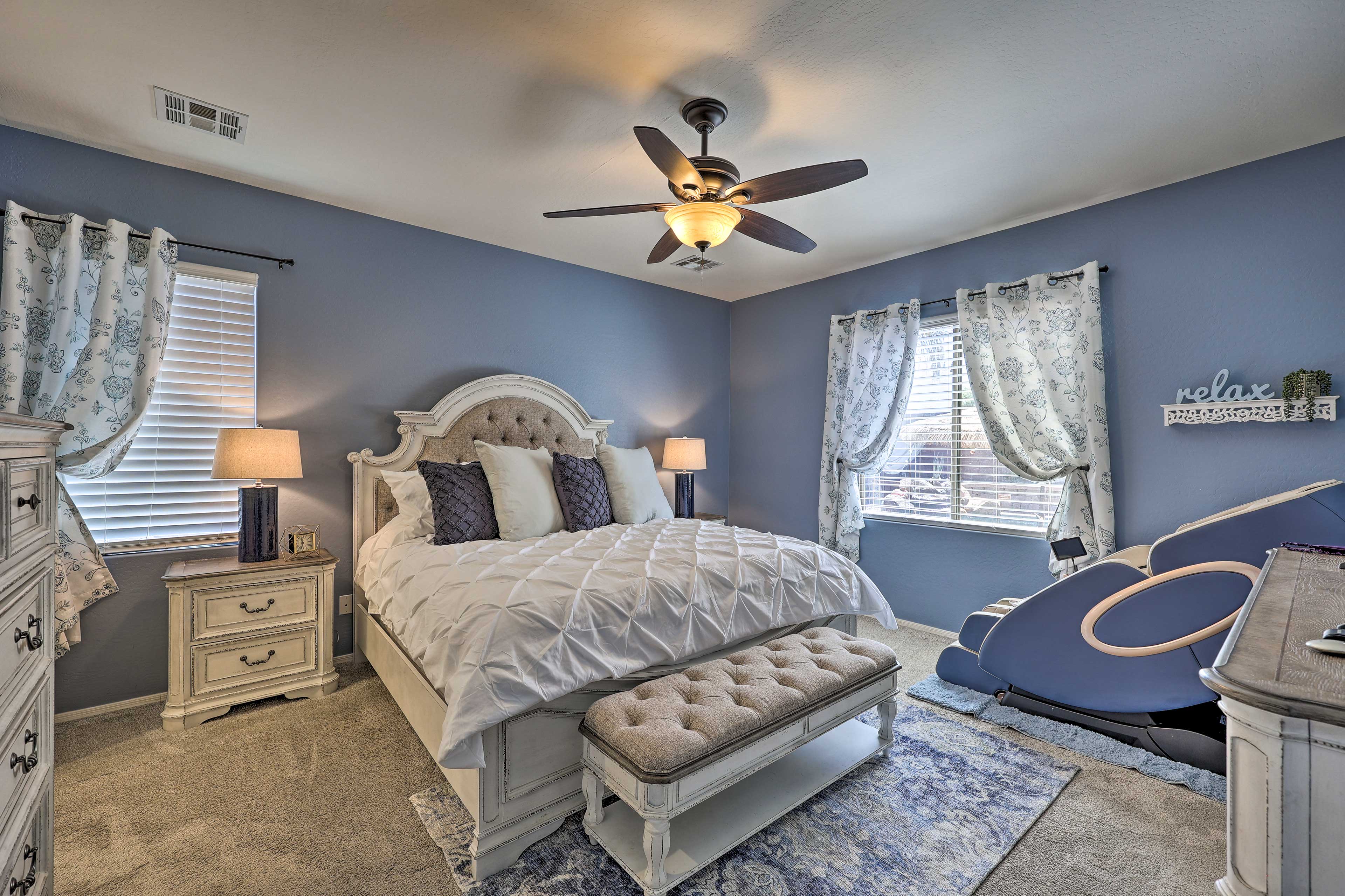 Bedroom 1 | King Bed | Queen Bed | Massage Chair | Smart TV | Linens Provided