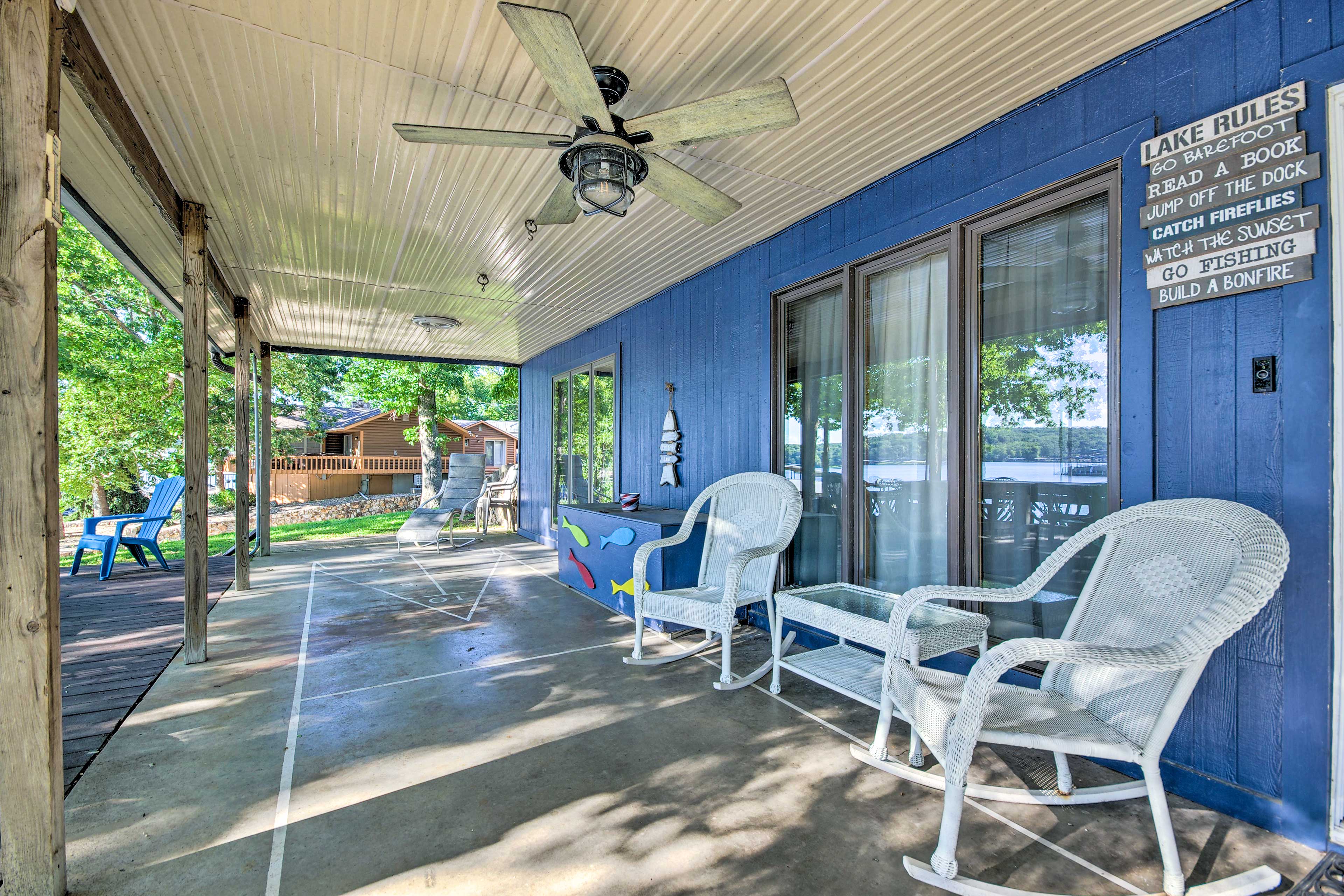 Patio | Gas Grill | Shuffleboard Court | Ceiling Fan