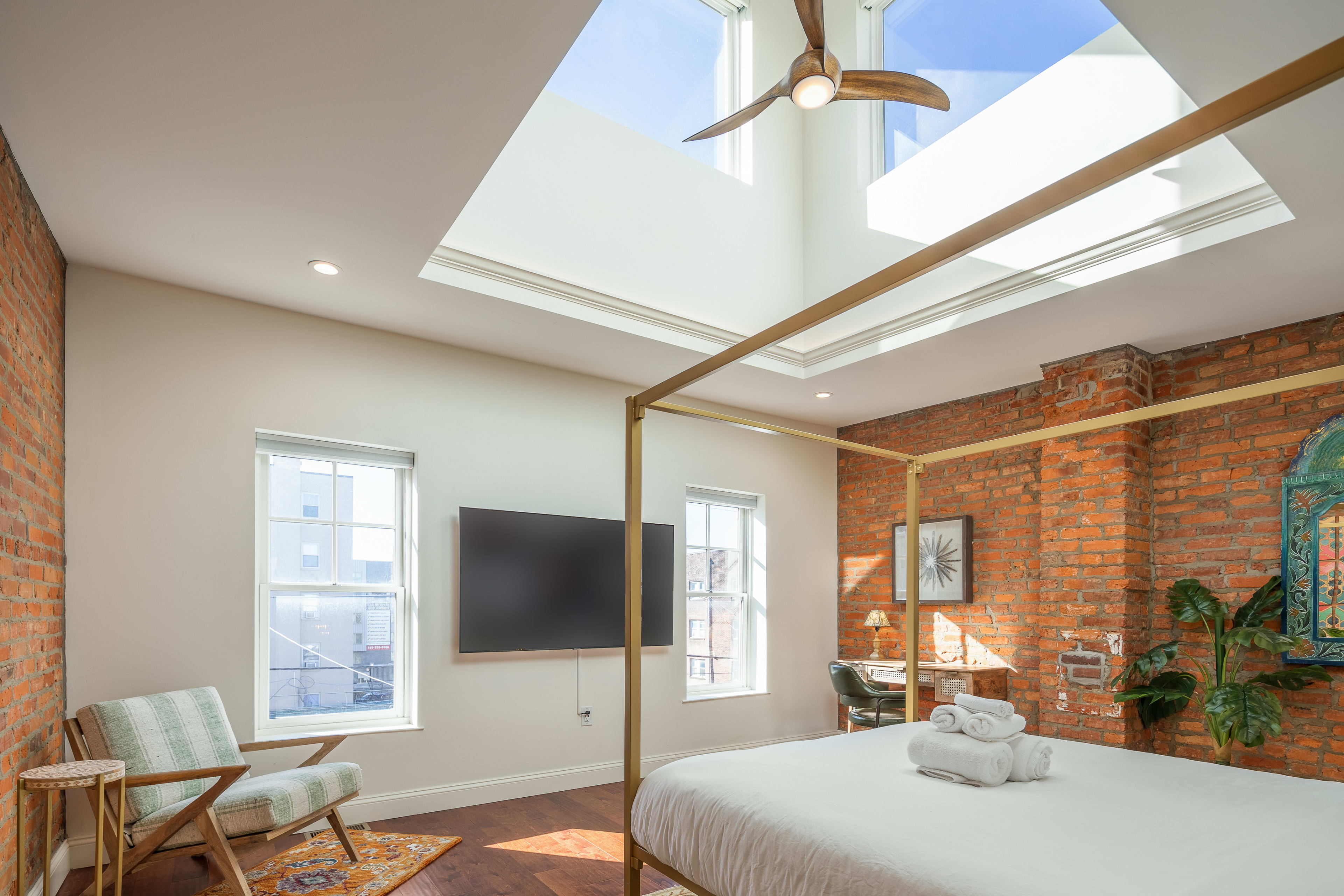 Bedroom 1 | Queen Bed | 16-Ft Cupula | Natural Light | En-Suite Bathroom