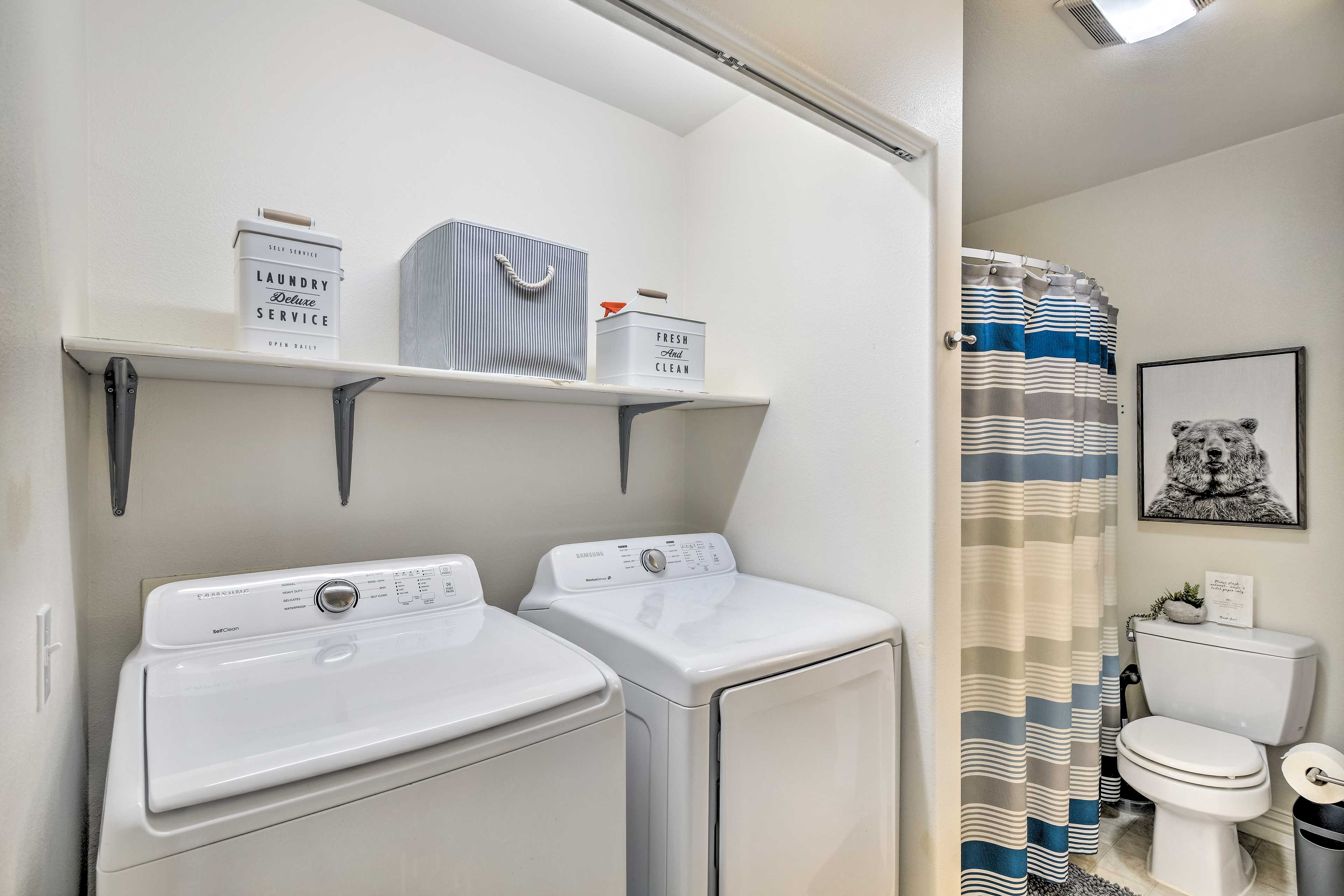 Bathroom & Laundry Area | Linens Provided