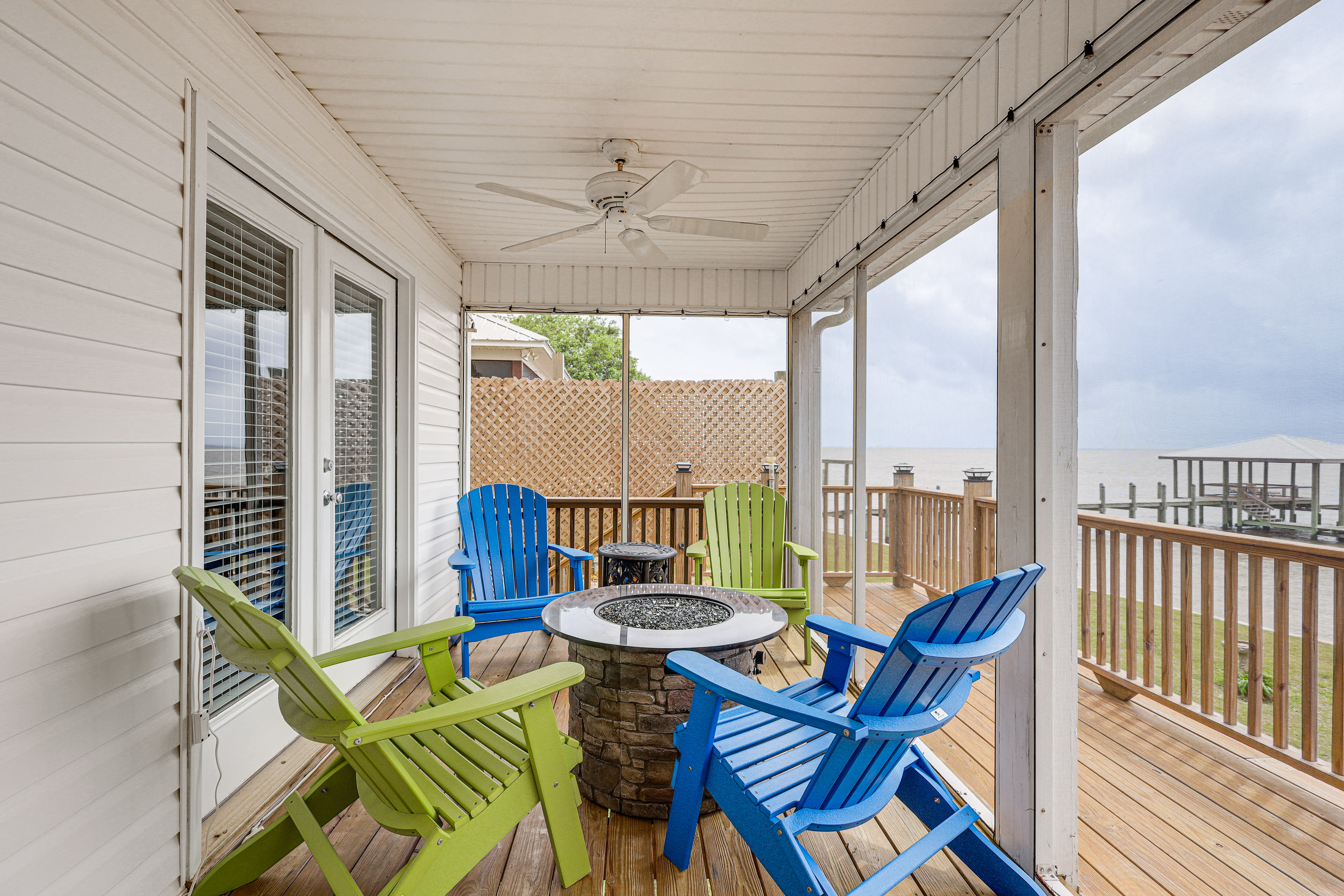 Screened Porch | Seating & Dining | Water Views | Fire Pit