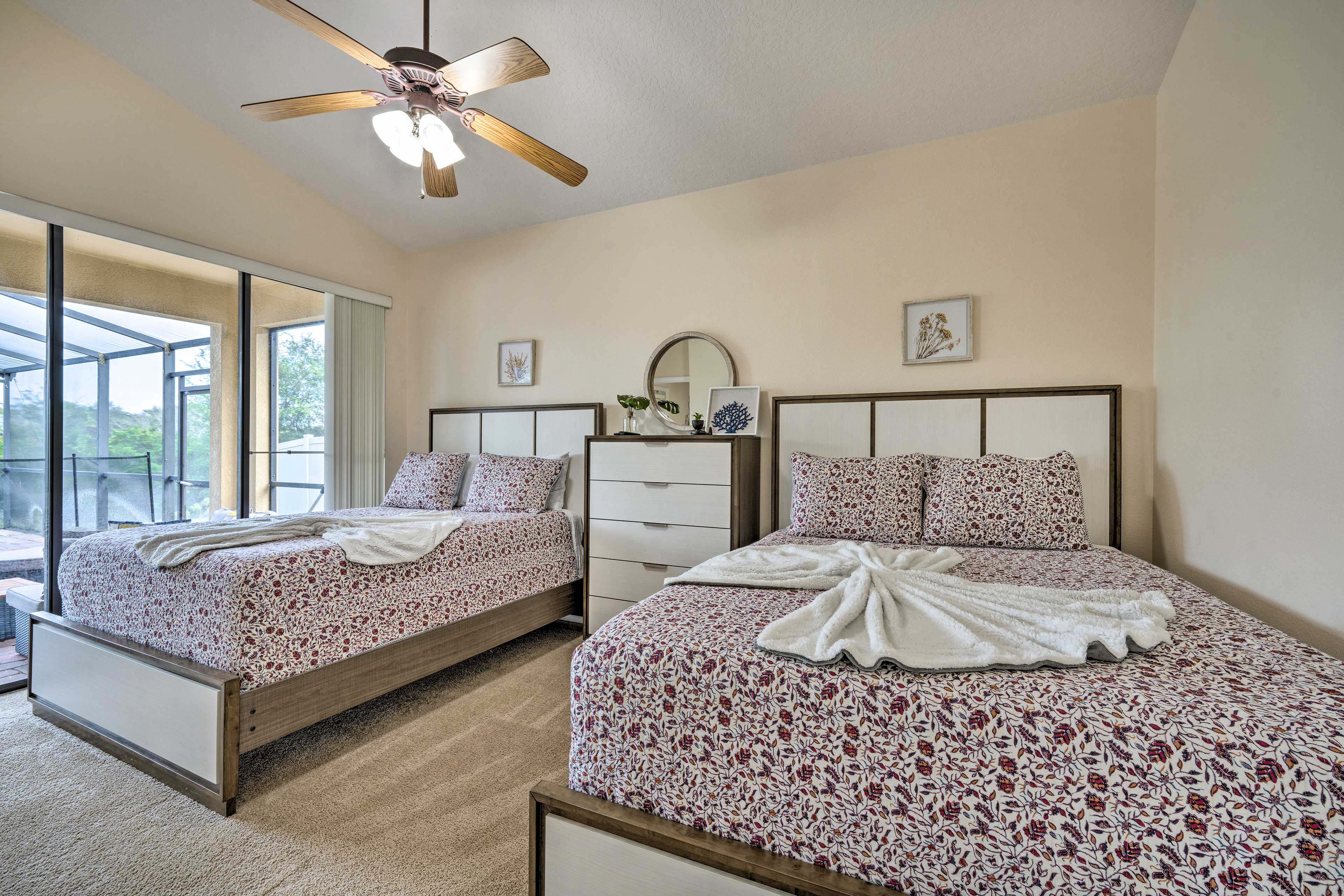 Bedroom 2 | 2 Queen Beds | Linens & Towels Provided | En-Suite Bathroom