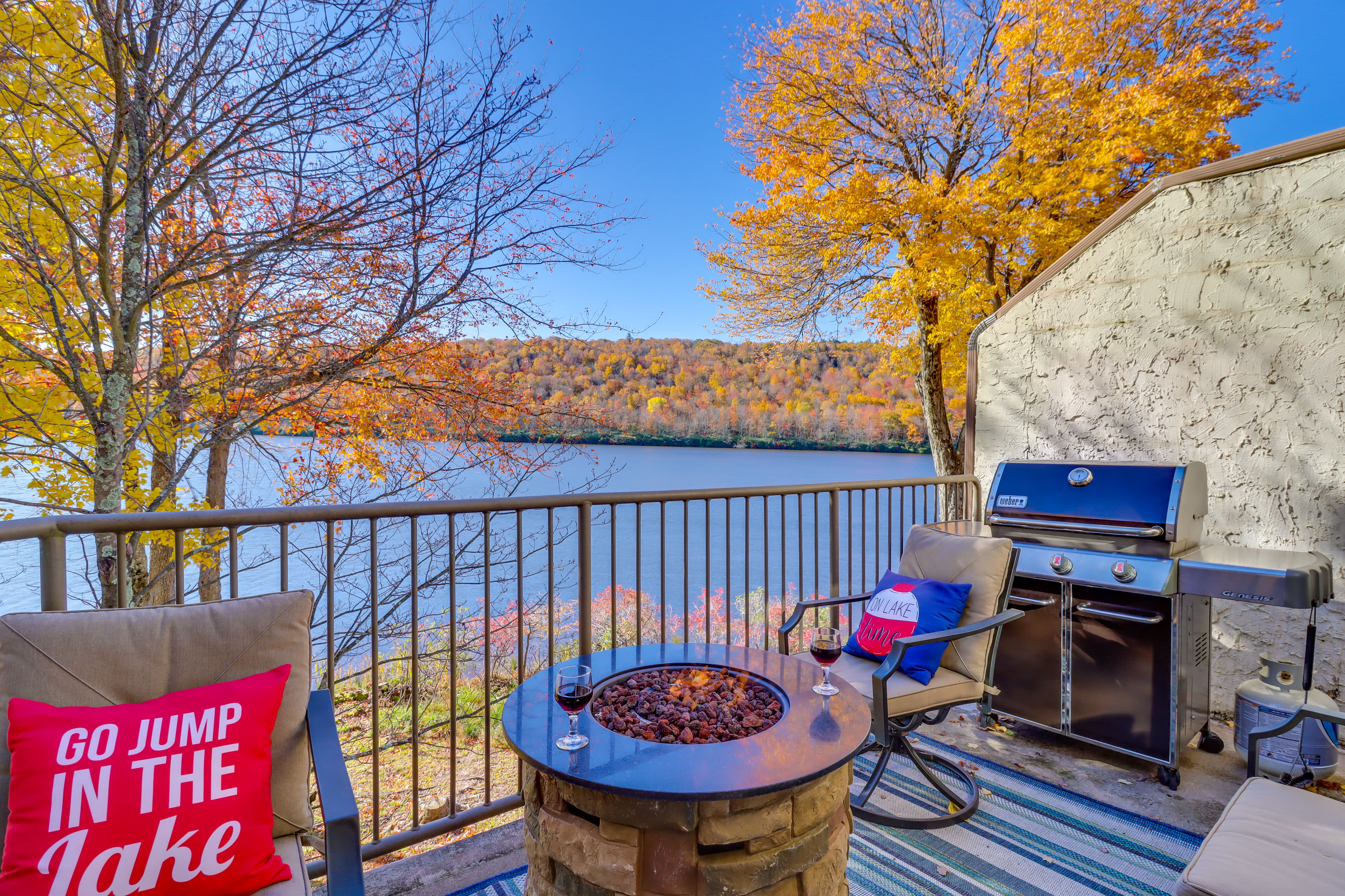 Patio | Big Boulder Lake Views & Access