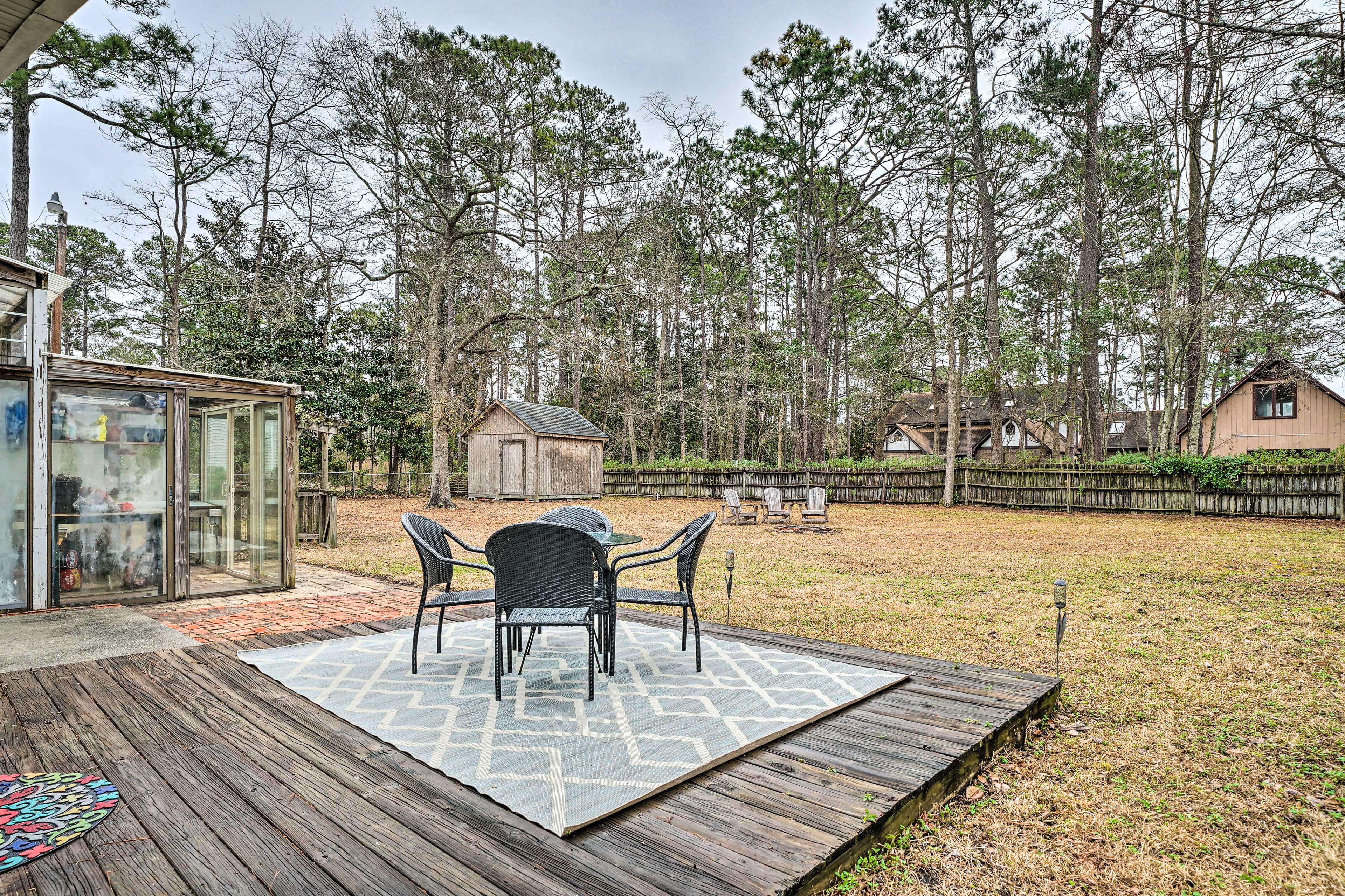 Patio | Fire Pit (Wood Not Provided) | Beach Towels & Chairs