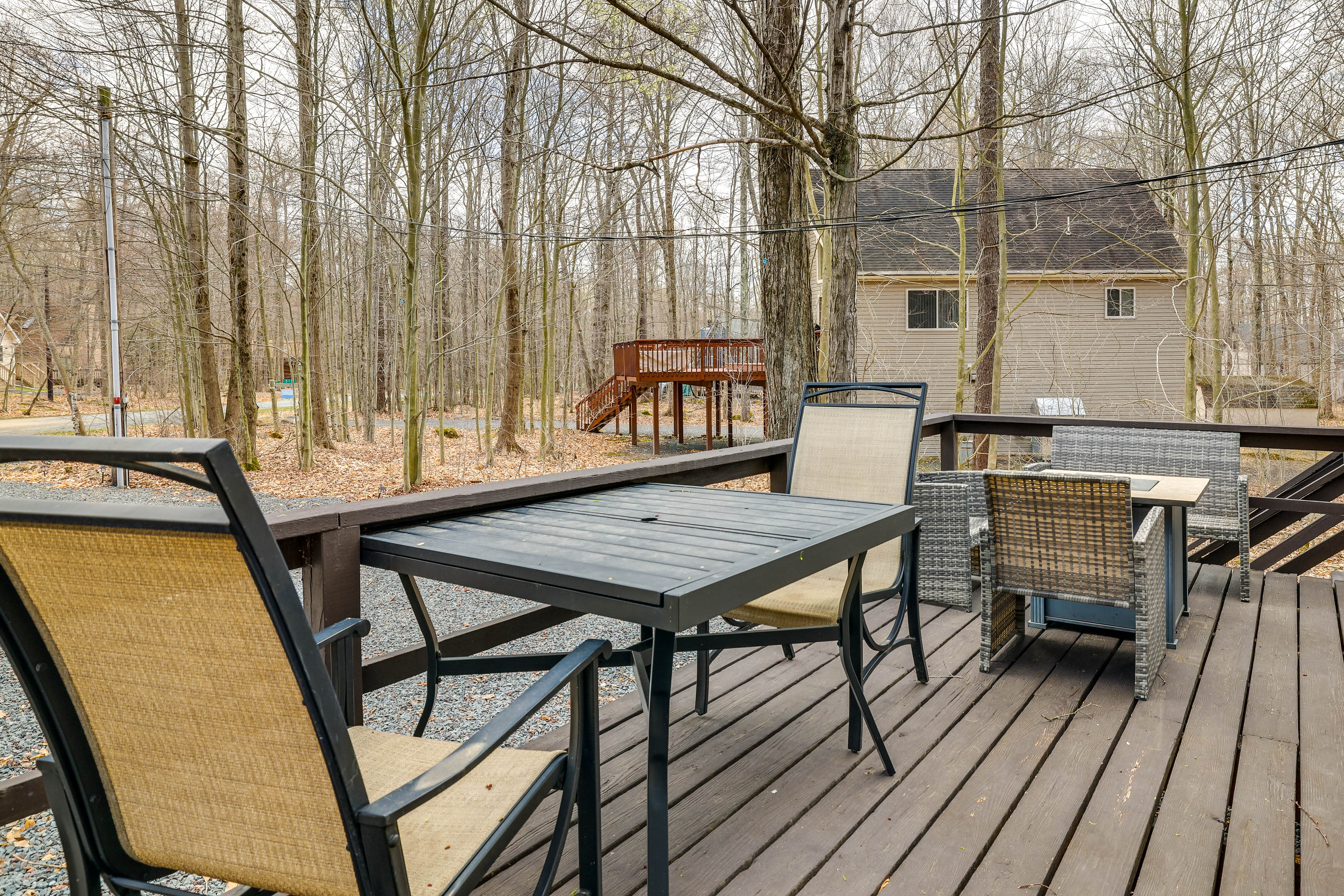 Cabin Exterior | Furnished Deck | Dining Area | Gas Fire Pit