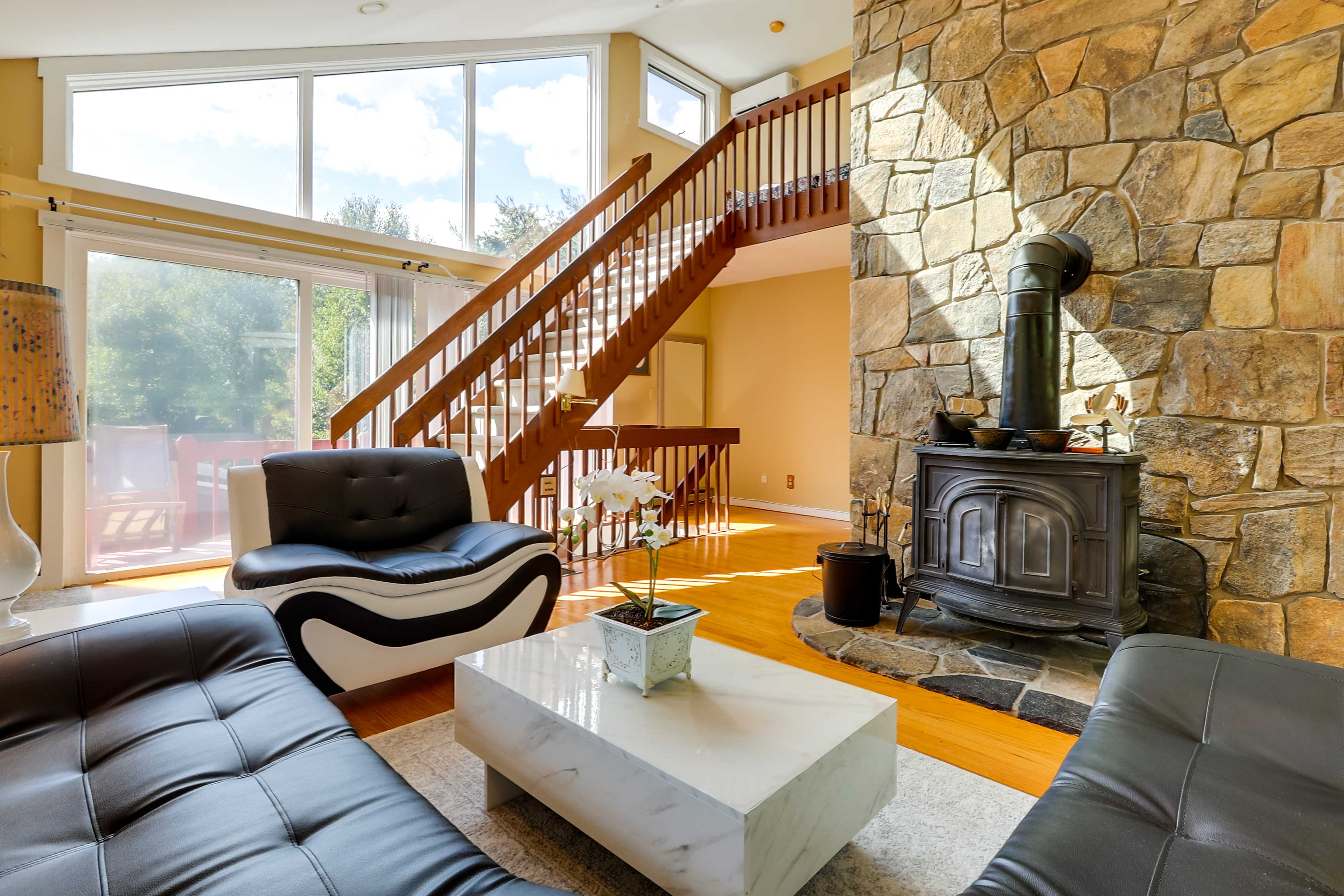 Living Room & Dining Area | 2nd Floor | Wood-Burning Fireplace