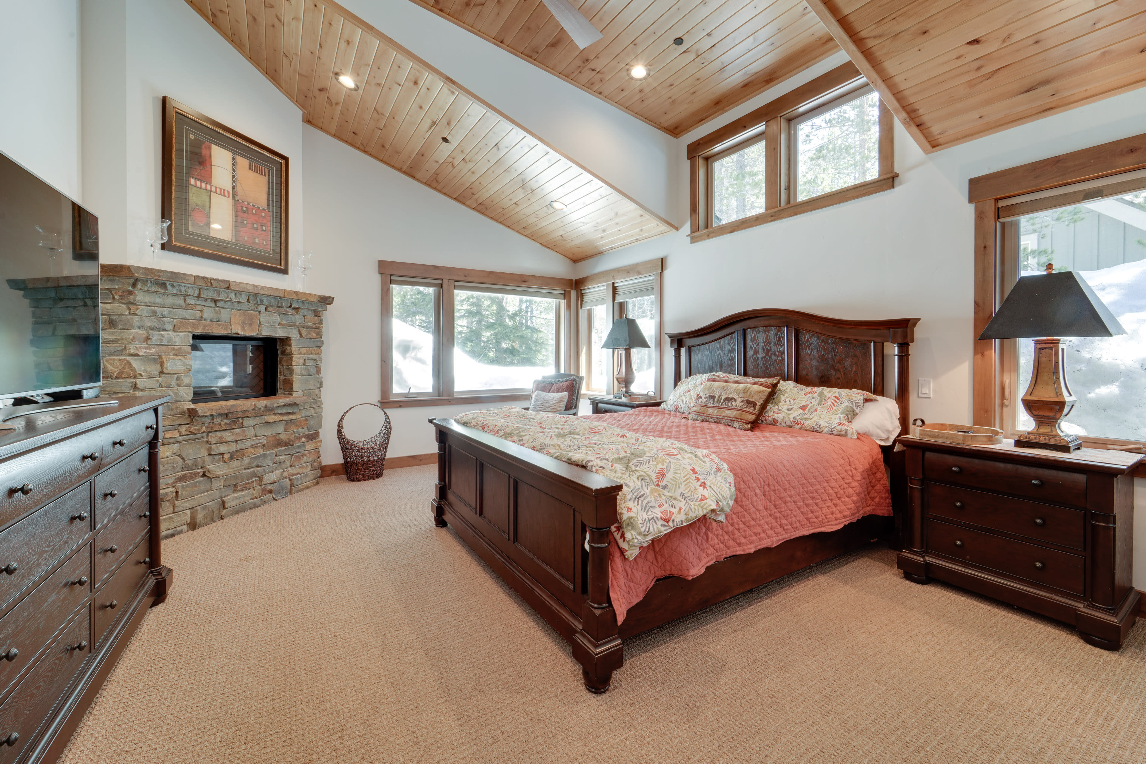 Bedroom 1 | California King Bed | Main Level | Linens Provided | Fireplace