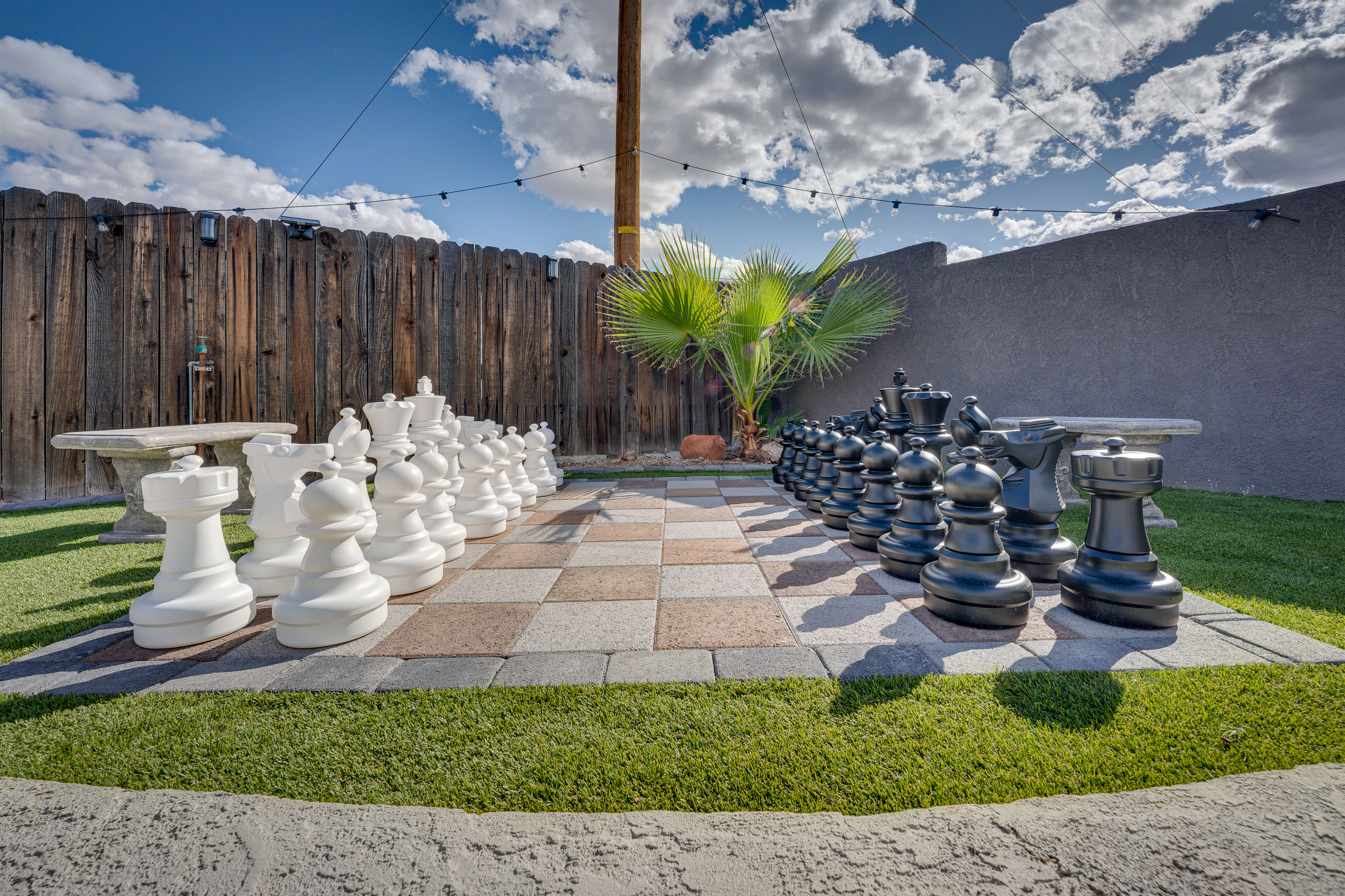 Private Fenced Backyard | Giant Chess Set