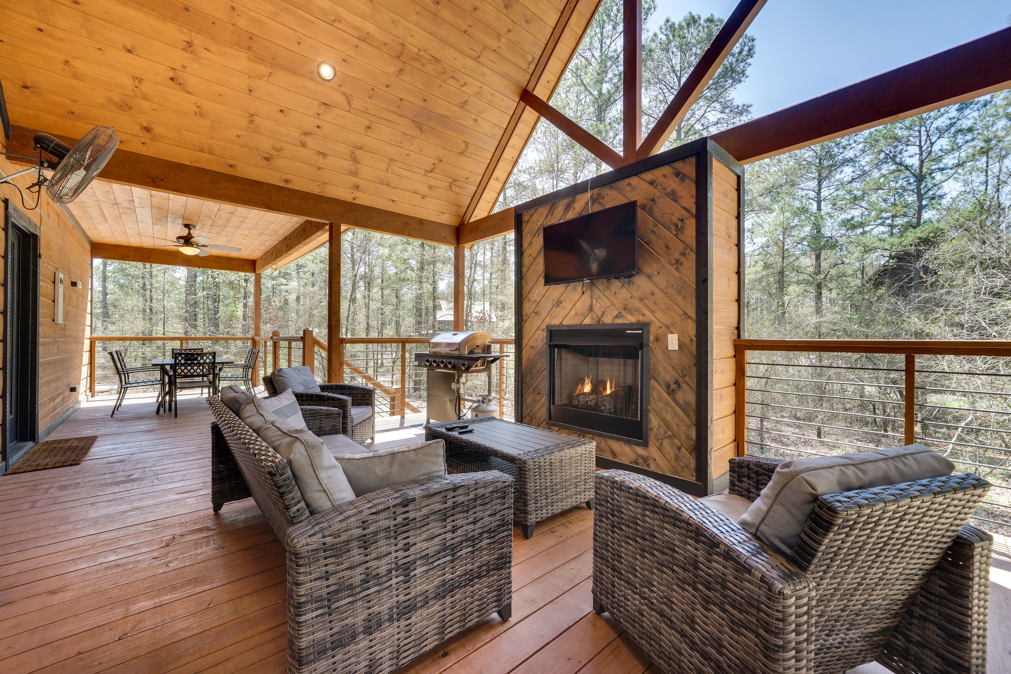 Private Deck | Dining Area | Fireplace