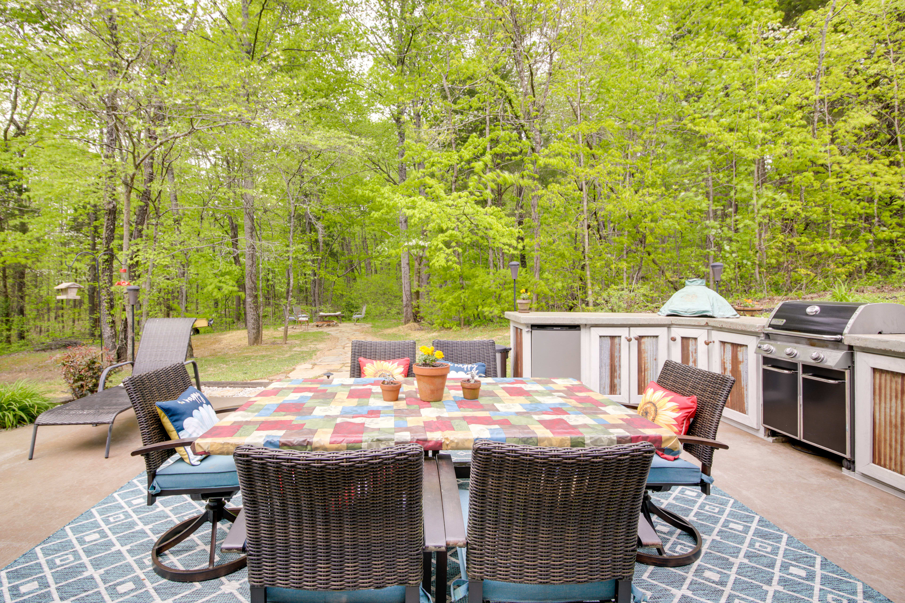 Patio | Seating & Dining | Gas Grill | Forested Views