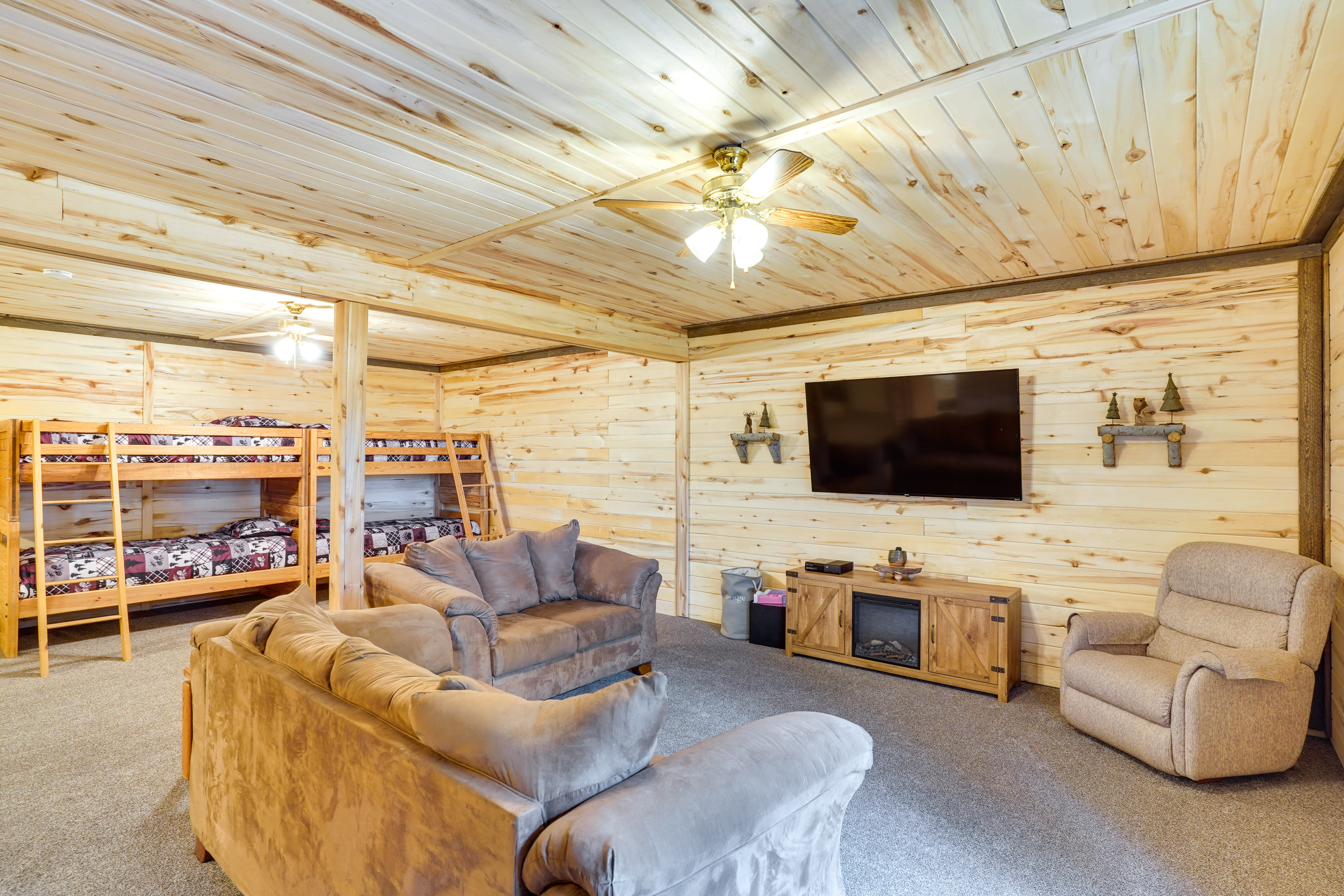 Family Room | Ground Floor | Electric Fireplace | 2 Twin Bunk Beds