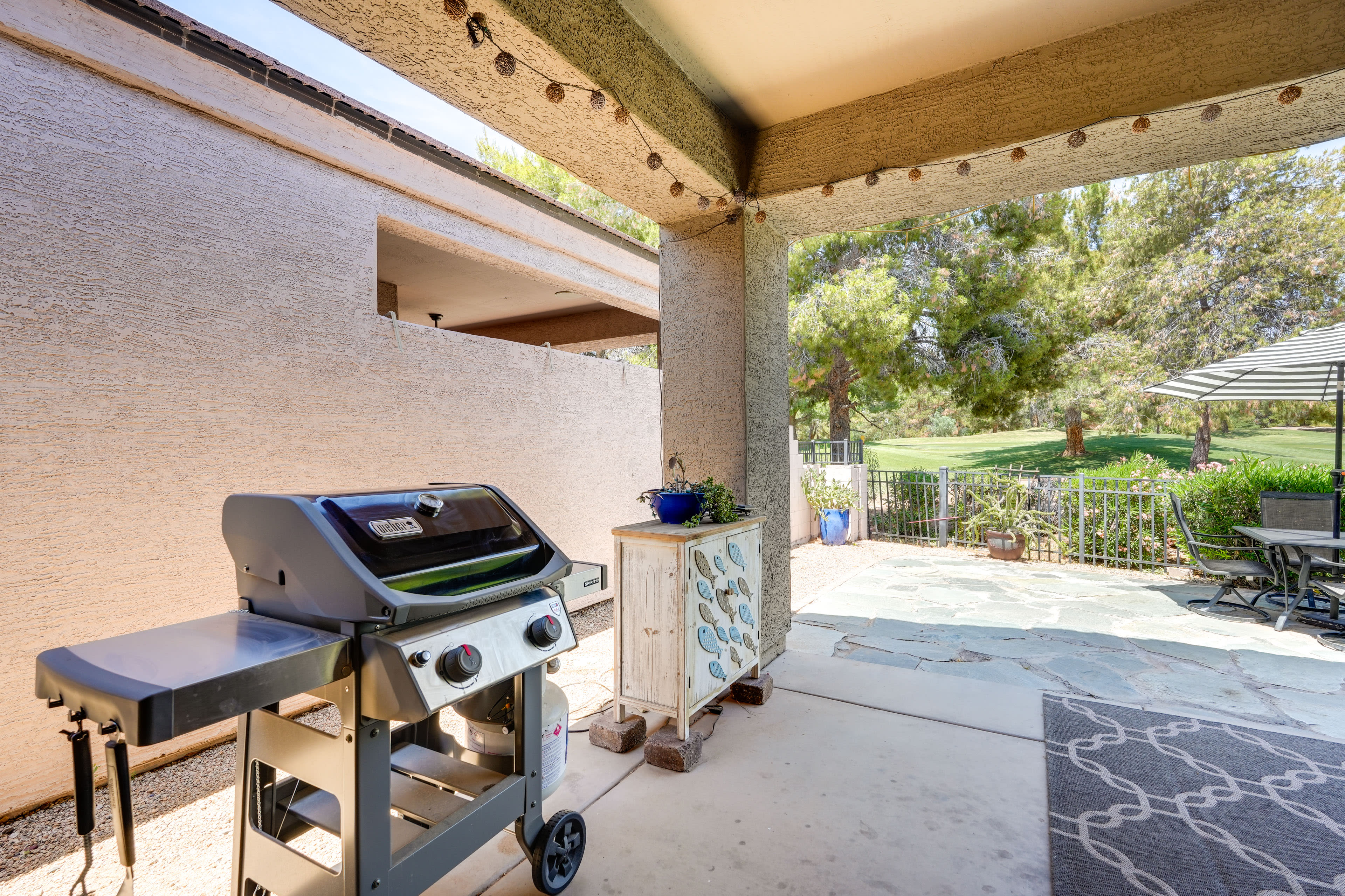 Private Patio | Golf Course Views | Dining Area | Gas Grill