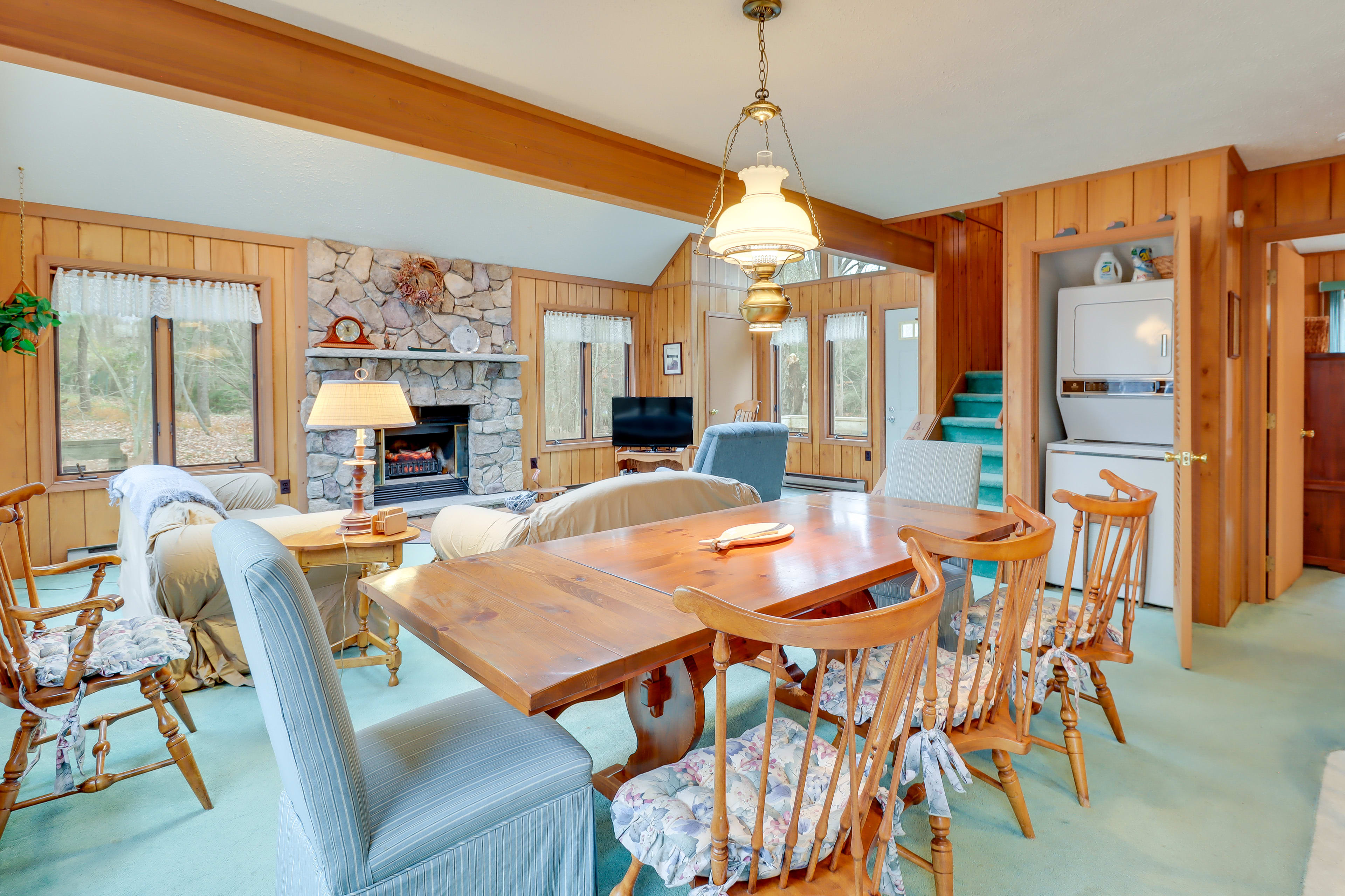 Dining Area | 1st Floor | Stackable Washer + Dryer | Dishware + Flatware