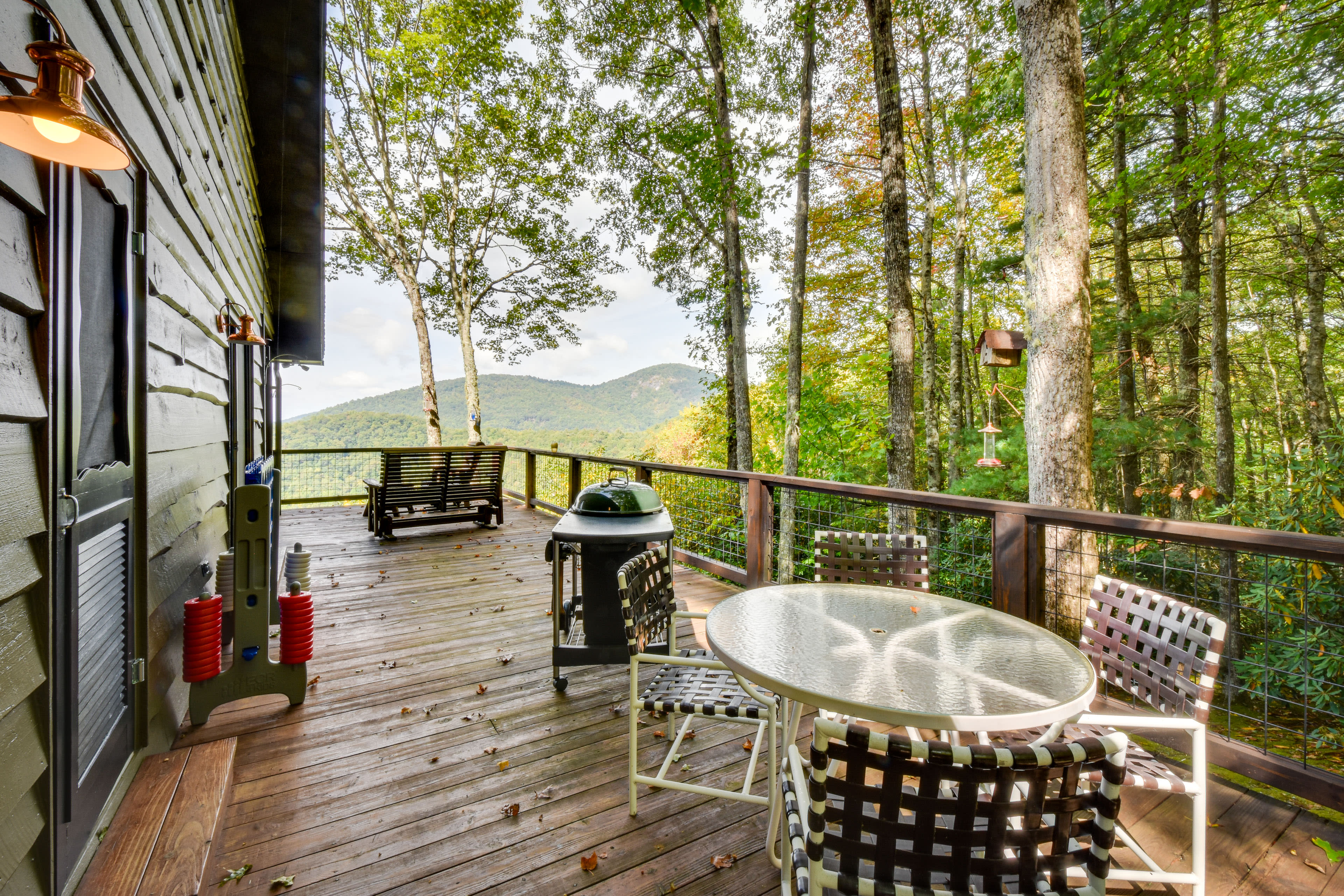 Wraparound Deck | Charcoal Grill | Outdoor Dining | Mountain Views