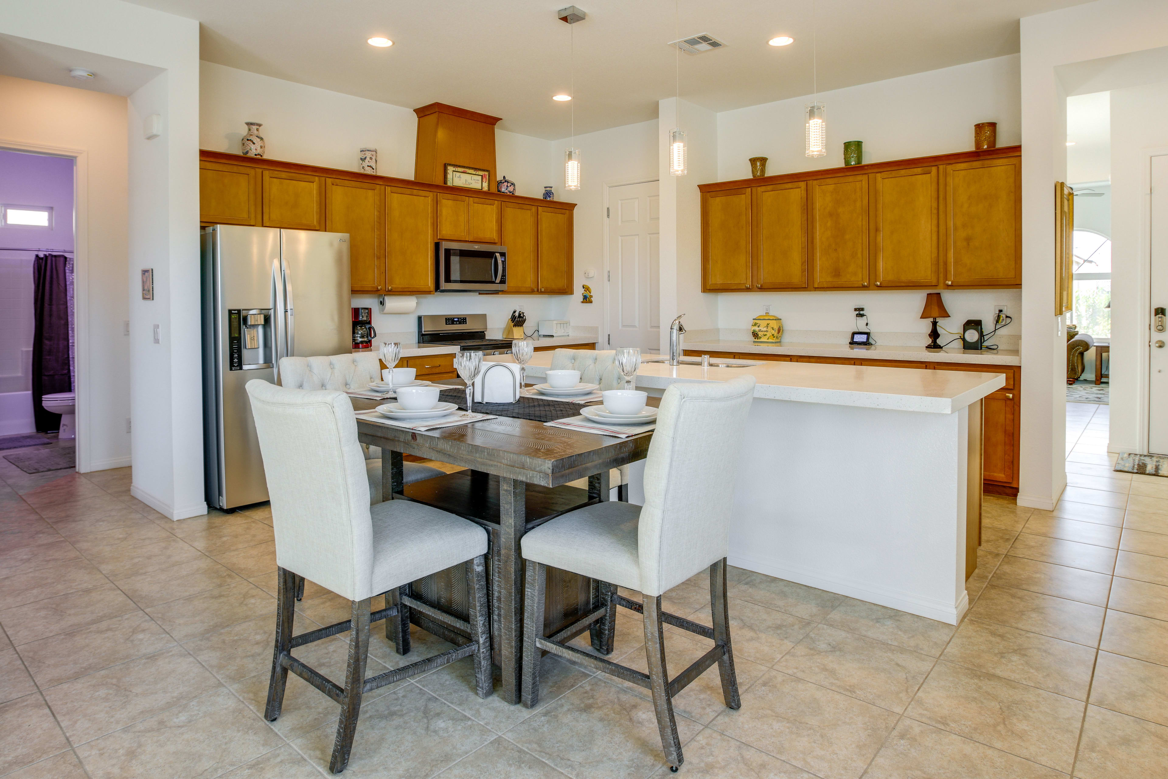 Dining Area | Central A/C & Heating | Pet Friendly w/ Fee