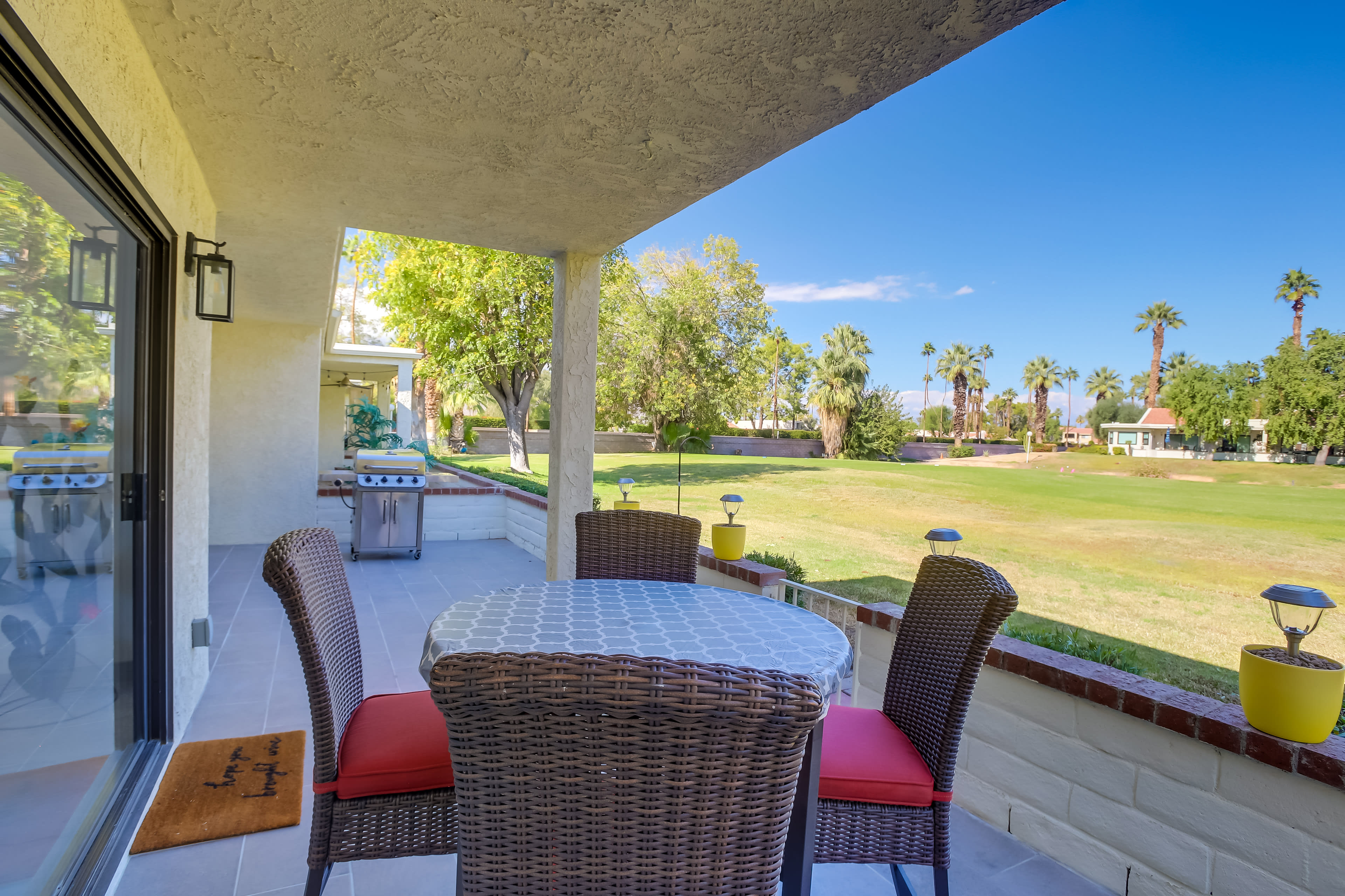 Condo Exterior | Furnished Patio | Dining Area | Gas Grill | Golf Course Views