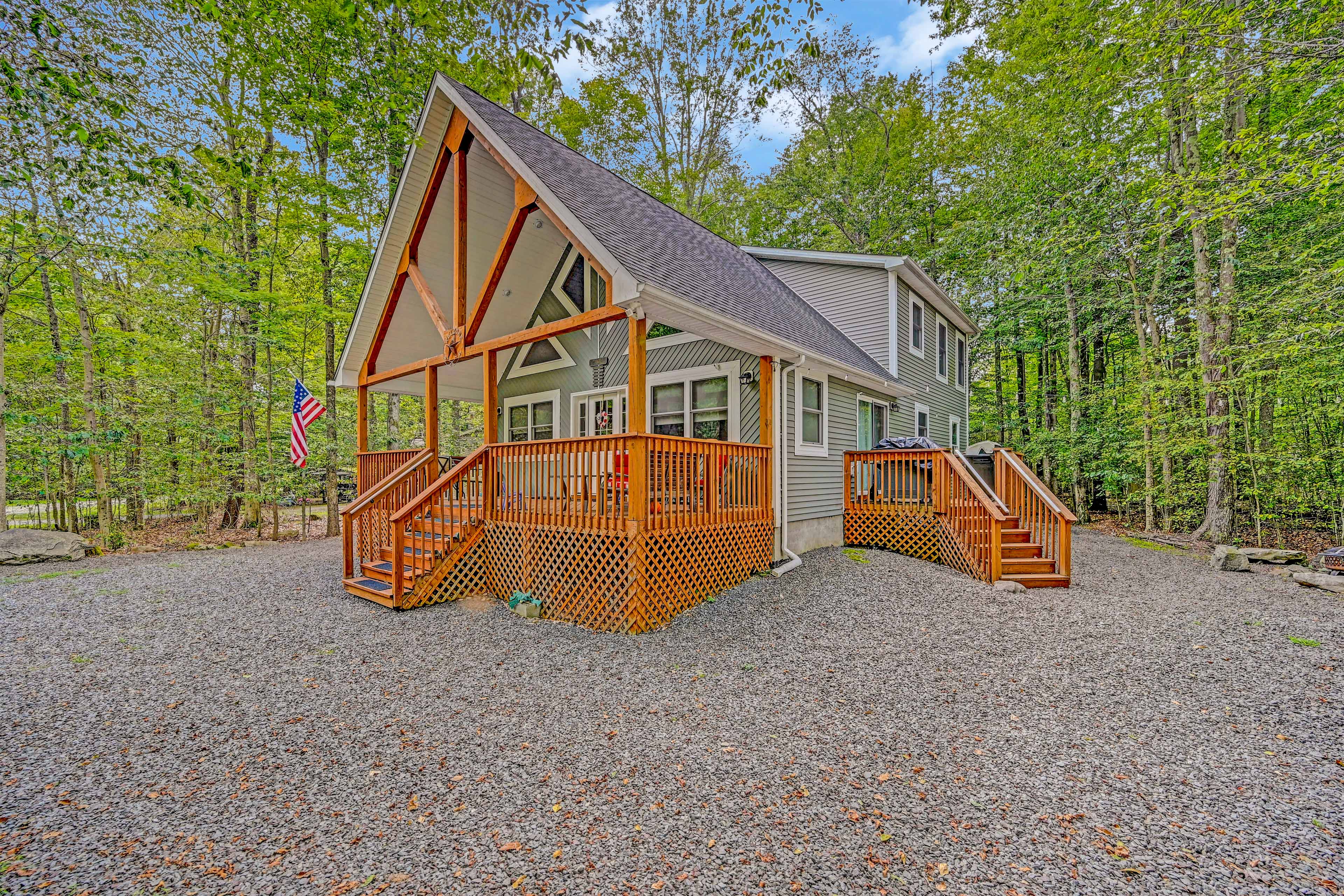 Pocono Lake Vacation Rental | 3BR | 2BA | 1,716 Sq Ft | Stairs Required