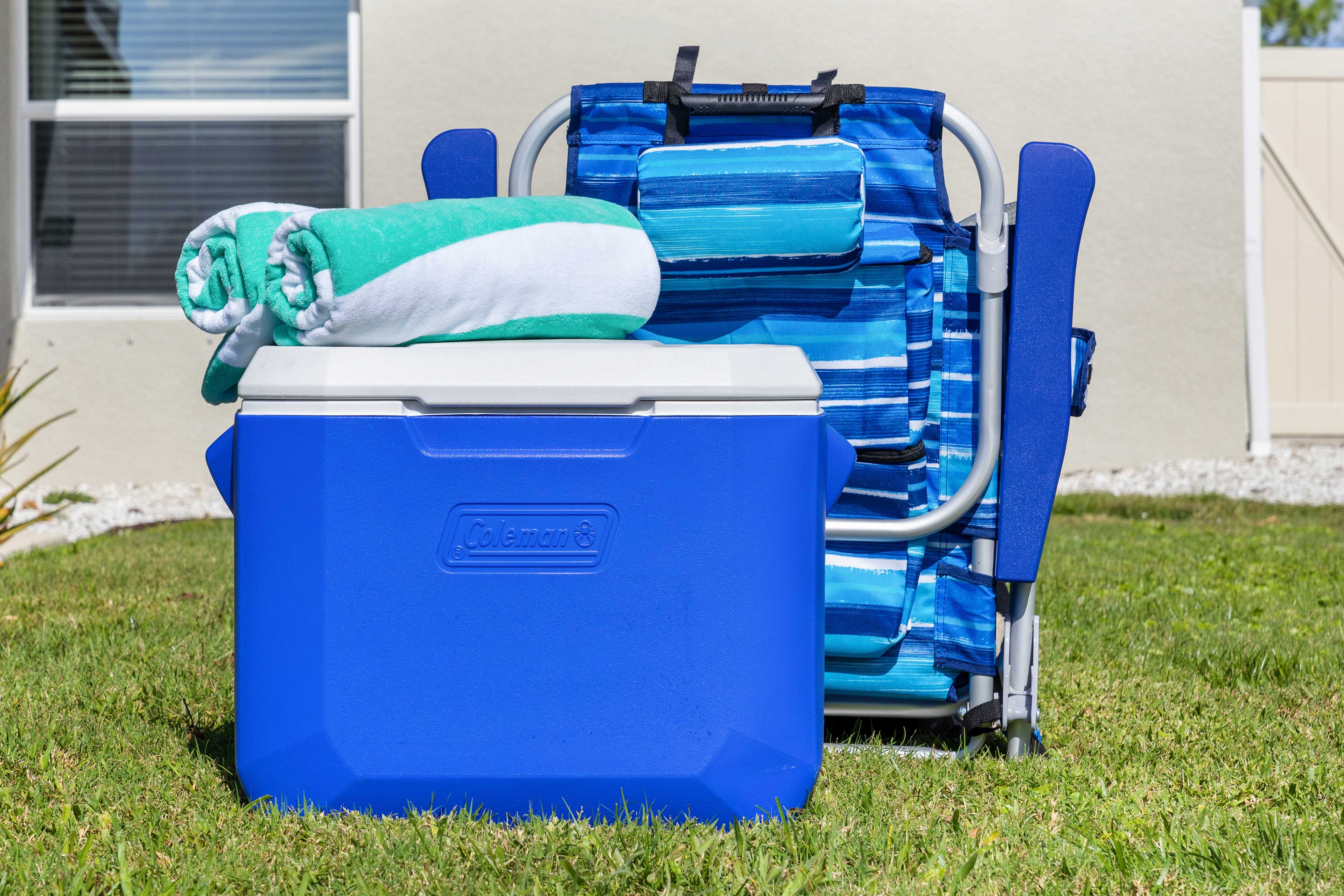 Beach Chair, Towels, & Cooler