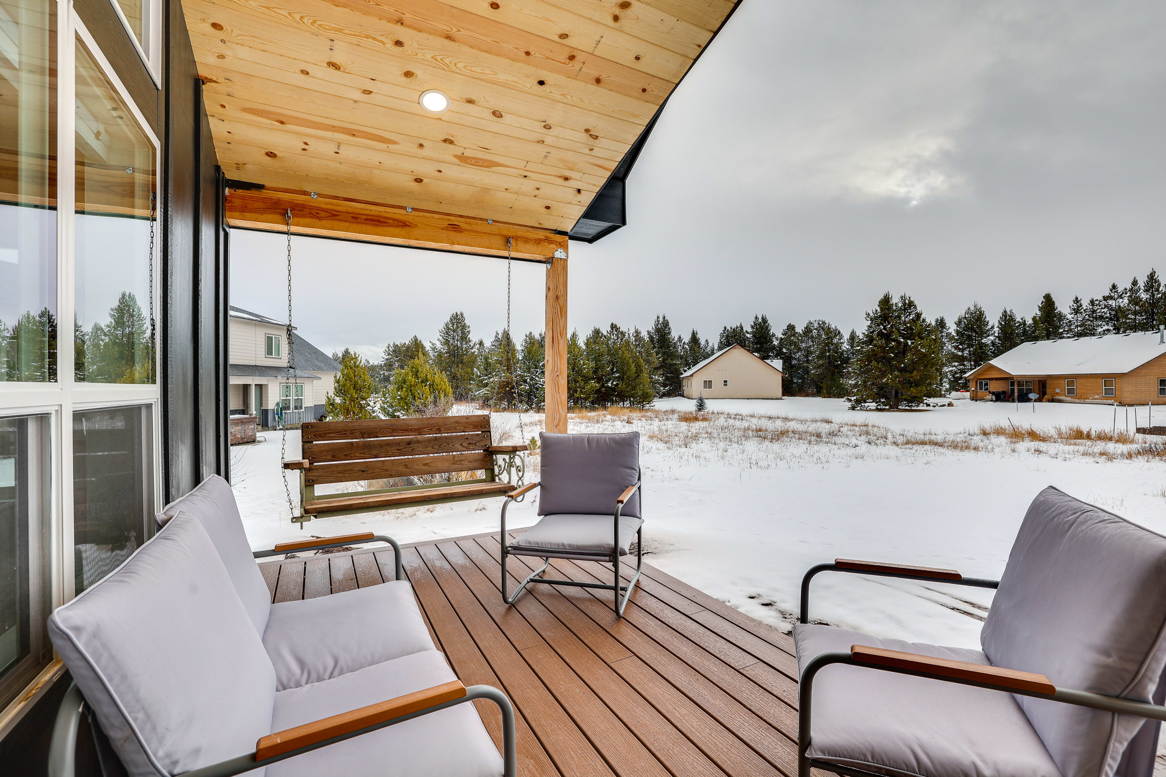 Covered Patio | Seating | Forested & Mountain Views