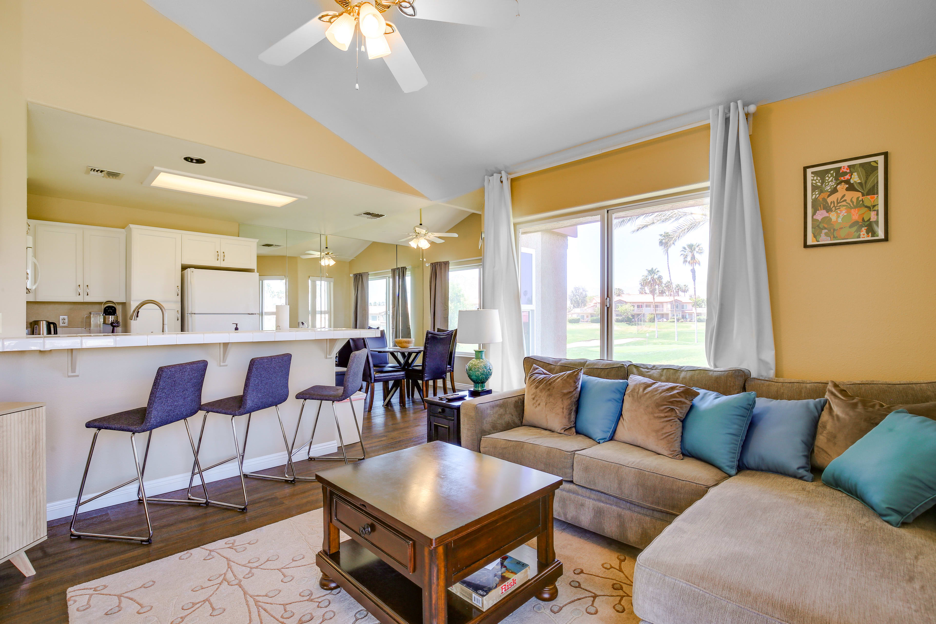 Living Room | Single-Story Condo | Central A/C & Heating | Golf Course View