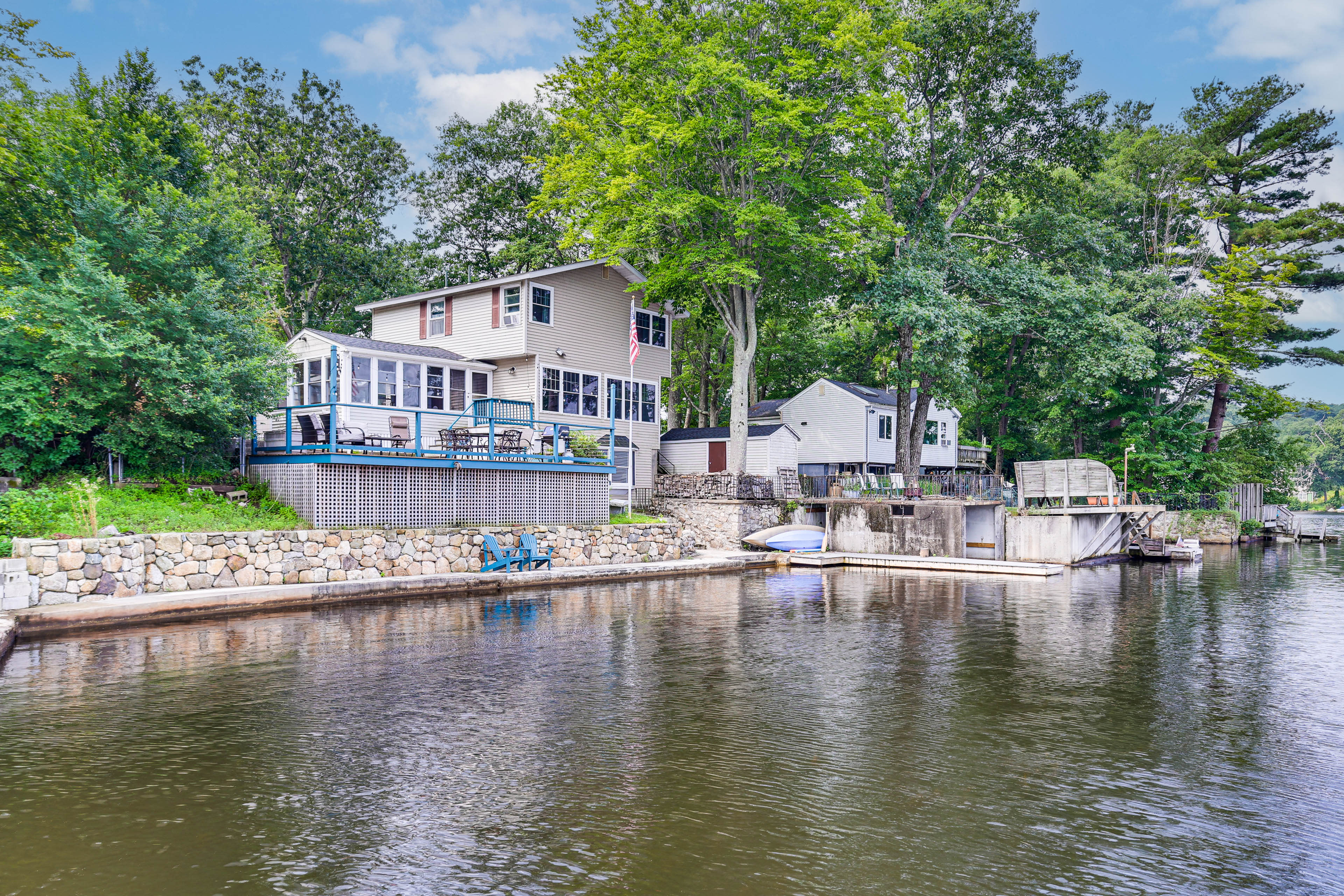 Exterior | Furnished Deck | Waterfront Fire Pit | Lake Maspenock Access