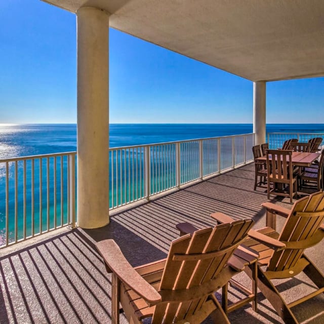 Balcony with chairs overlooking the ocean near Panama City, Florida
