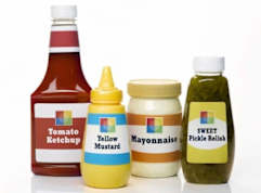 Essential condiments including ketchup, mustard, mayonnaise, and sweet relish