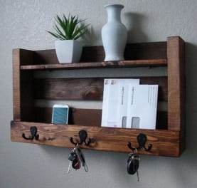 Front hallway key hooks and shelf storage