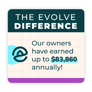 Graphic stating The Evolve Difference, Our owners have earned up to $83,860 annually