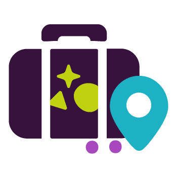 Icon of a suitcase and location pin