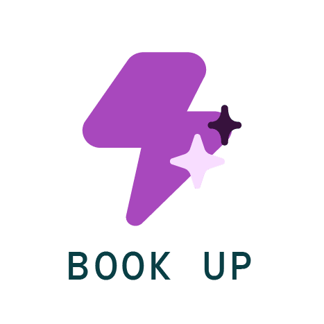 Purple lightning bolt icon with text that says Book Up, which is an important step of your custom vacation rental pricing strategy