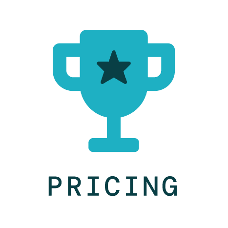 Blue icon of a trophy with a star on it and text that says Pricing, representing Evolve vacation rental pricing