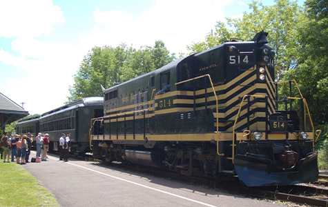 Stourbridge Line passenger train at the station in Honesdale, one of the top things to do in the Poconos